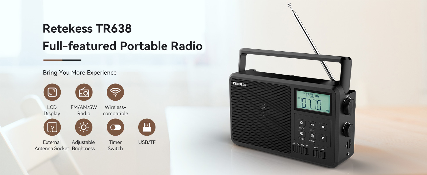 Mô tả Radio bluetooth retekess tr638 Có Màn Hình lcd Cho Người Lớn Tuổi - 1