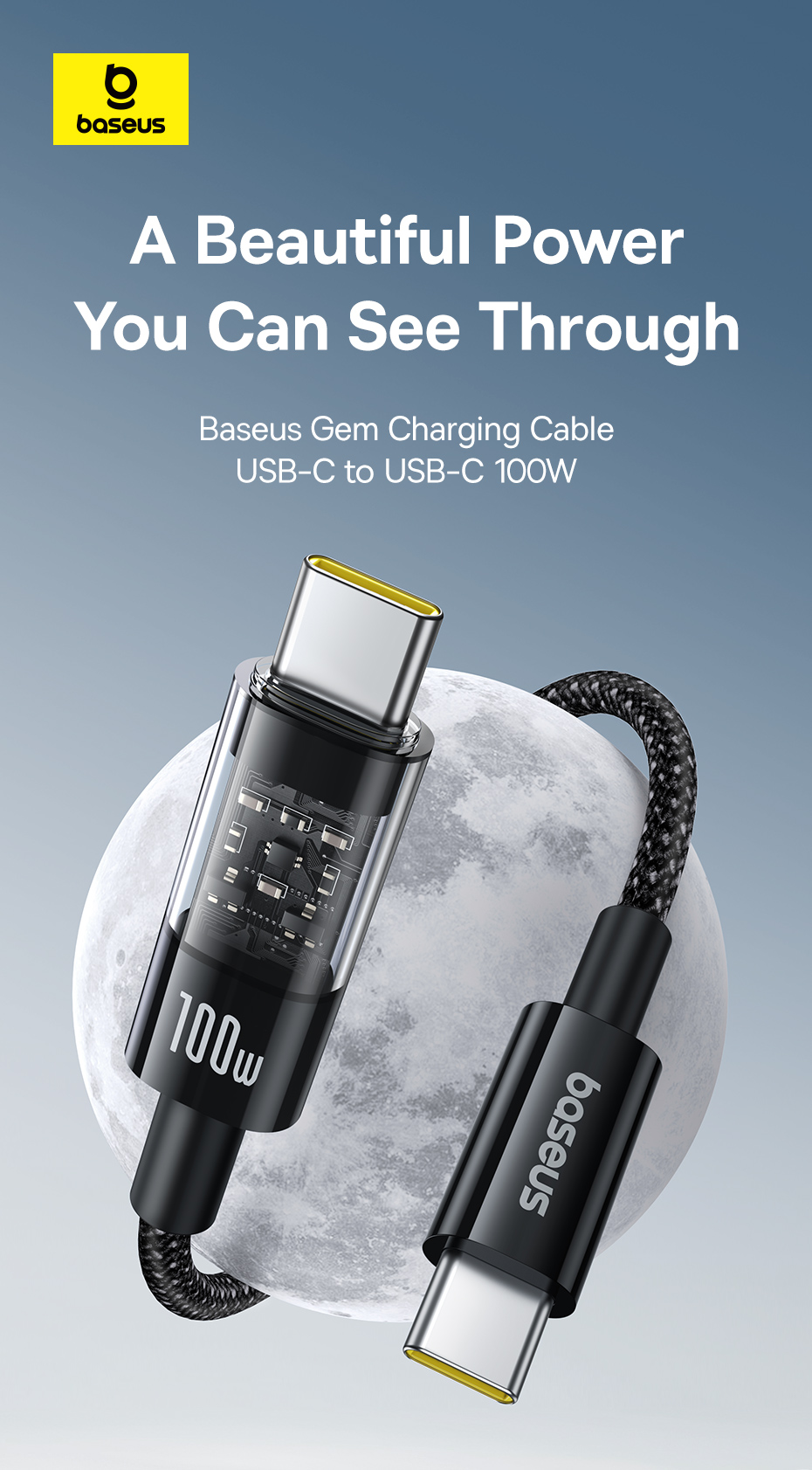 Mô tả Cáp sạc Baseus Gem USB-C sang USB-C PD 100W Cáp dữ liệu sạc nhanh Thiết kế trong suốt - 1