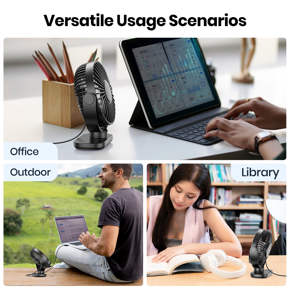 Mô tả Topk USB Bàn Nhỏ Quạt Di Động Mini 3 Tốc Độ Quạt Để Bàn Yên Tĩnh 360° Quạt bàn điều chỉnh xoay được cho phòng ngủ văn phòng tại nhà - 7