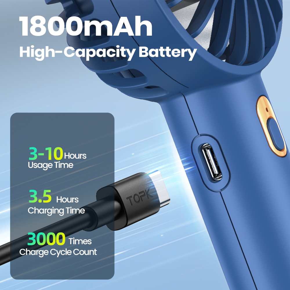 Mô tả Quạt mini cầm tay TOPK 1800mAh đa chức năng gió yên tĩnh phù hợp với nhân viên văn phòng sinh viên - 2