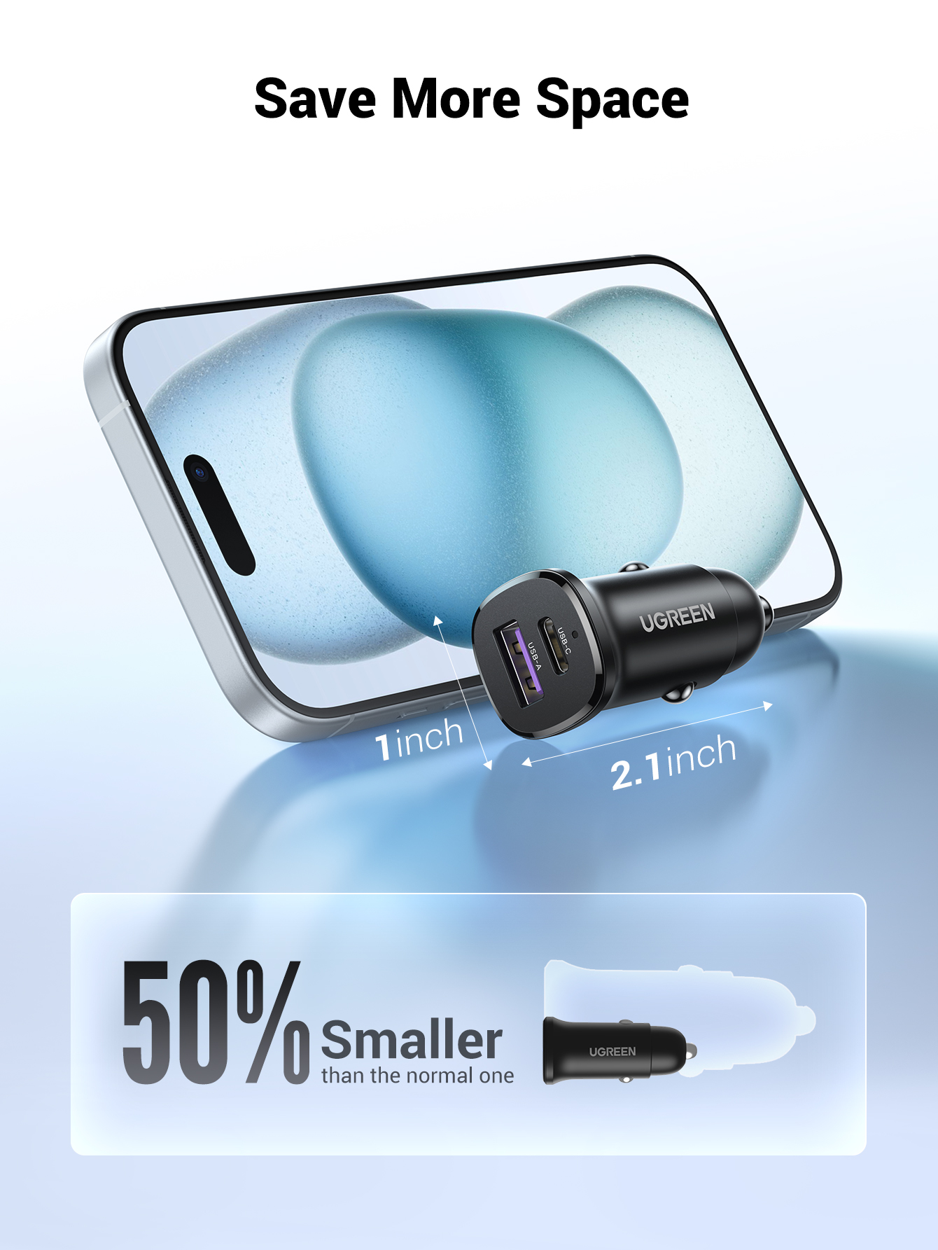 Tẩu sạc UGREEN USB-C USB-A sạc nhanh ô tô hai cổng 30W thích hợp cho Xiaomi 12/ Samsung S20 S21/ iPhone 12 13 14 15 Pro Max – ảnh mô tả chi tiết 5