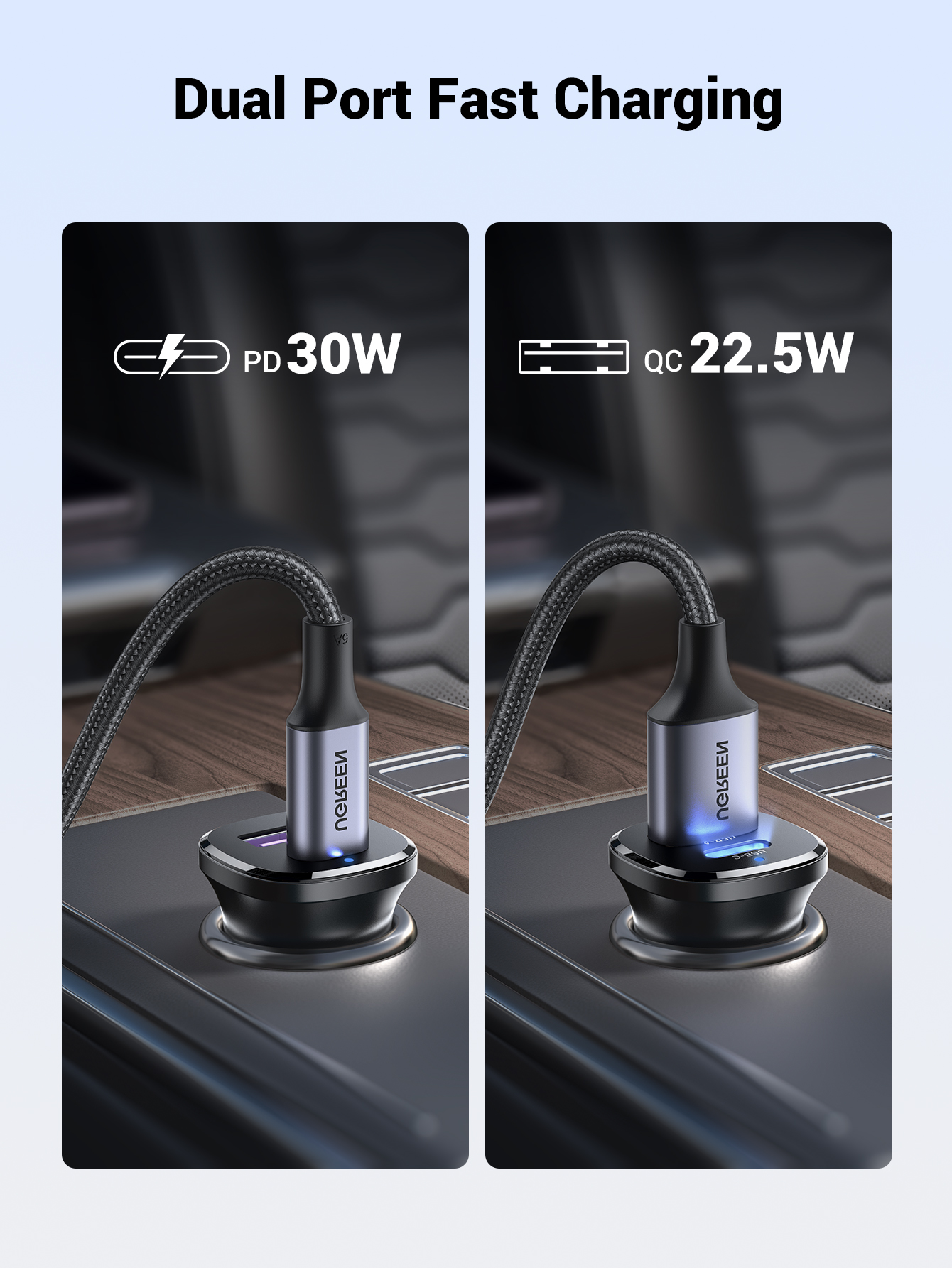 Tẩu sạc UGREEN USB-C USB-A sạc nhanh ô tô hai cổng 30W thích hợp cho Xiaomi 12/ Samsung S20 S21/ iPhone 12 13 14 15 Pro Max – ảnh mô tả chi tiết 6