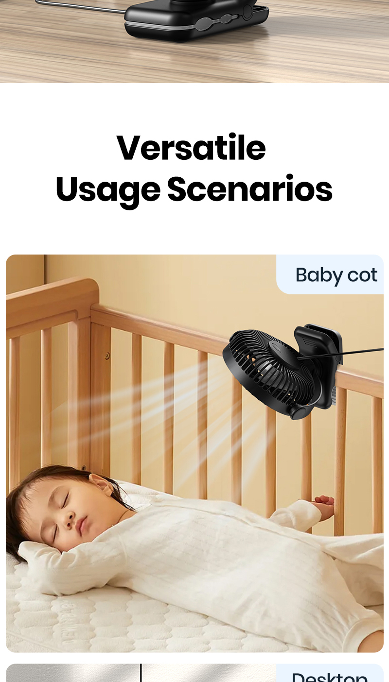 Quạt tích điện TOPK mini kẹp bàn văn phòng