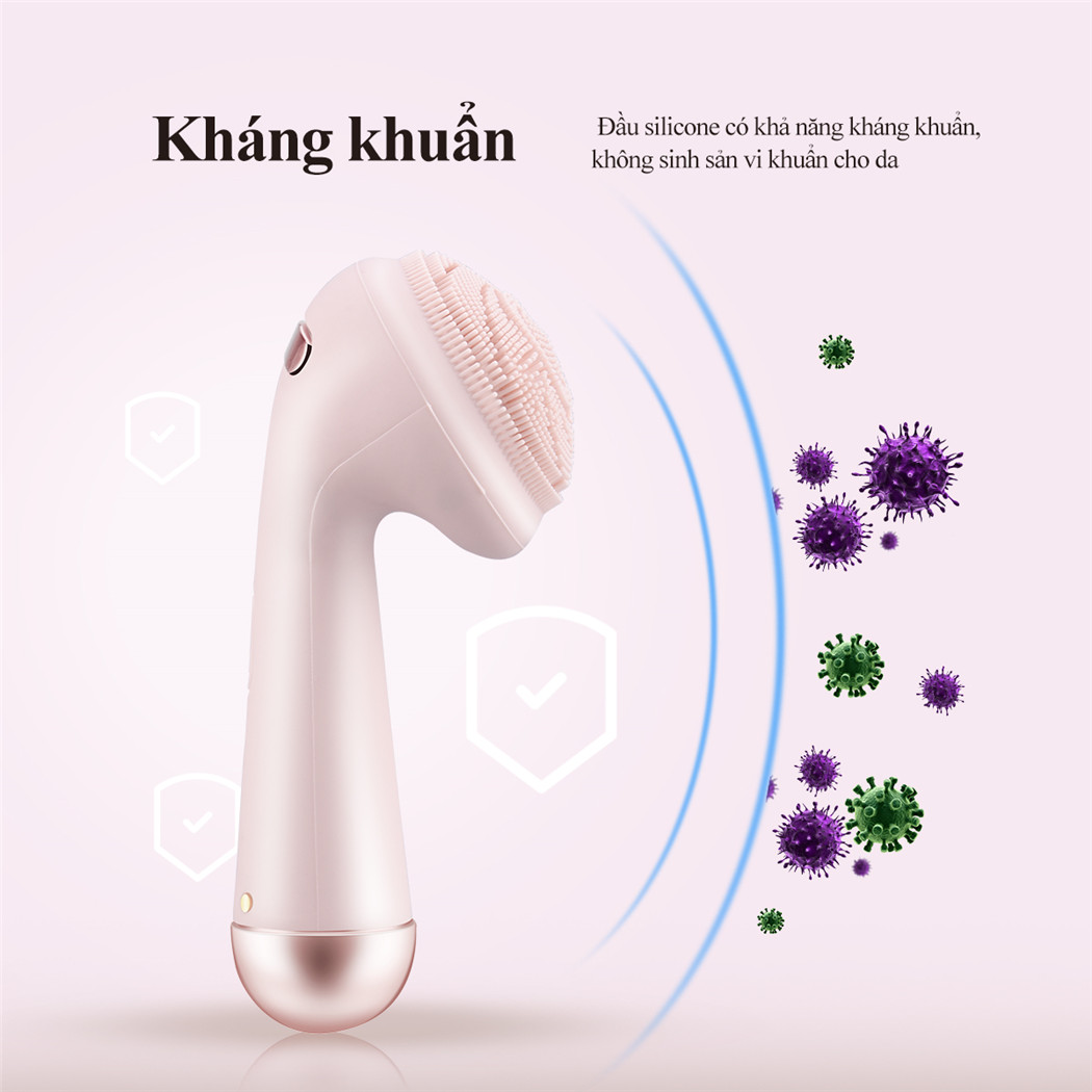 Mô tả CkeyiN Máy rửa mặt hoạt động điện có đầu lăn mát xa silicone chống thấm nước sạc USB tiện lợi MR568 - 3