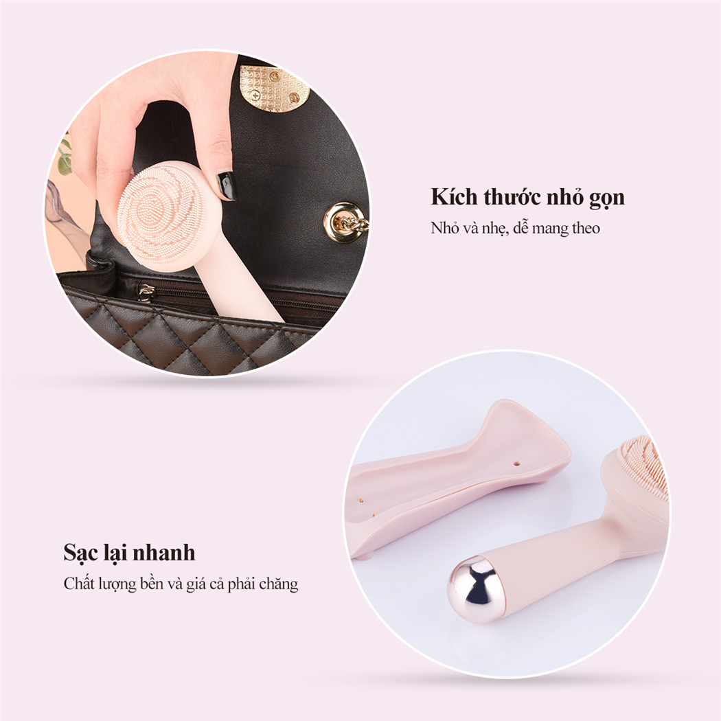 Mô tả CkeyiN Máy rửa mặt hoạt động điện có đầu lăn mát xa silicone chống thấm nước sạc USB tiện lợi MR568 - 4