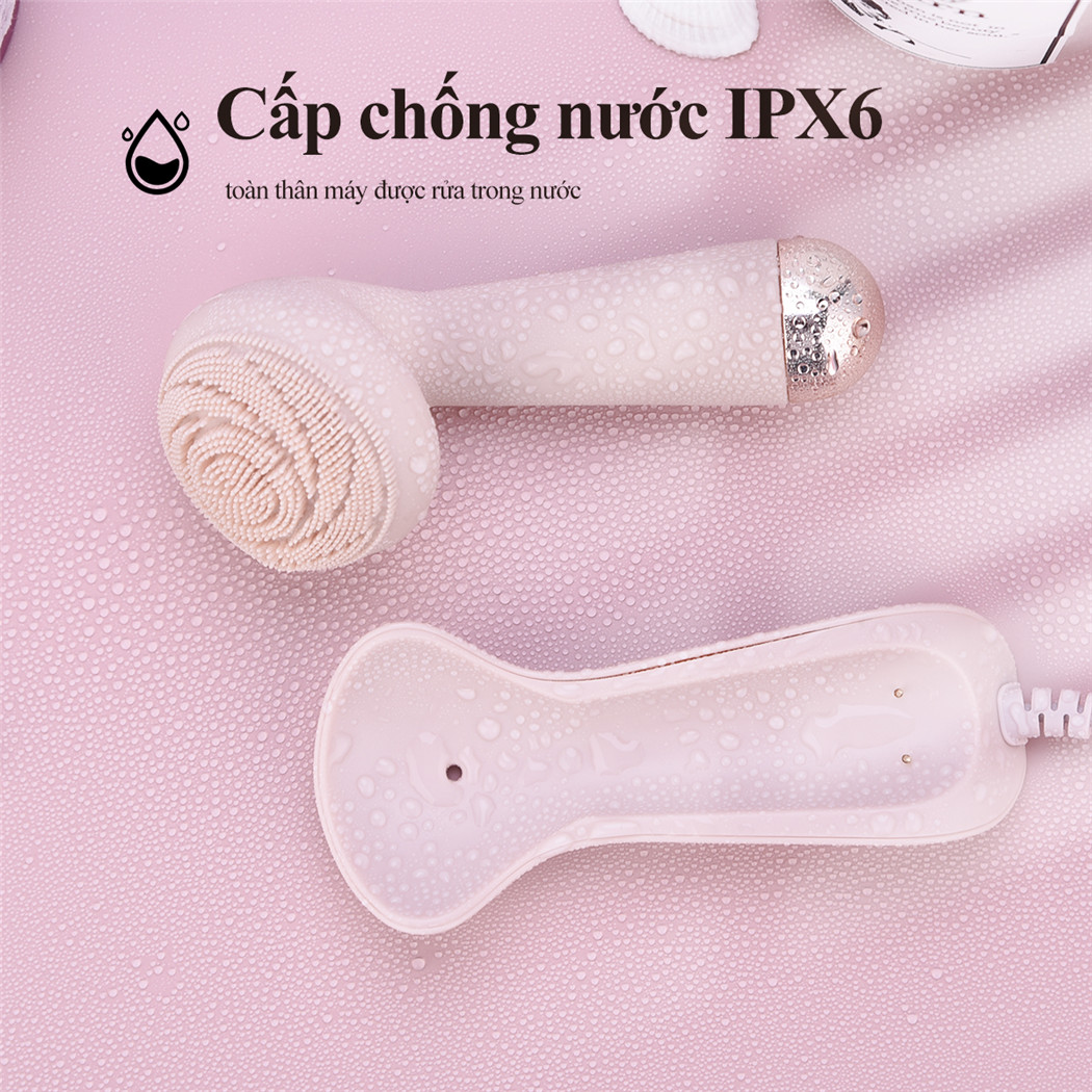 Mô tả CkeyiN Máy rửa mặt hoạt động điện có đầu lăn mát xa silicone chống thấm nước sạc USB tiện lợi MR568 - 5