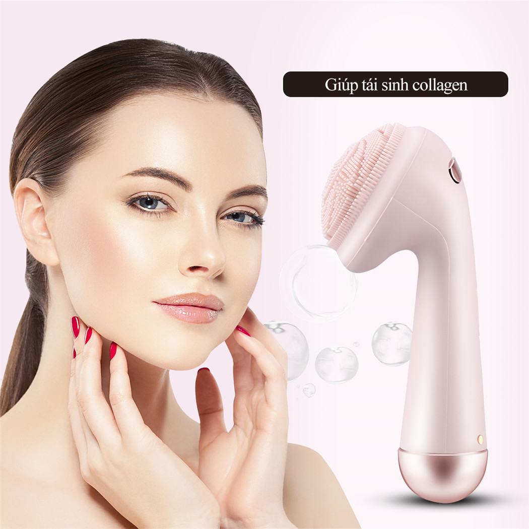 Mô tả CkeyiN Máy rửa mặt hoạt động điện có đầu lăn mát xa silicone chống thấm nước sạc USB tiện lợi MR568 - 2