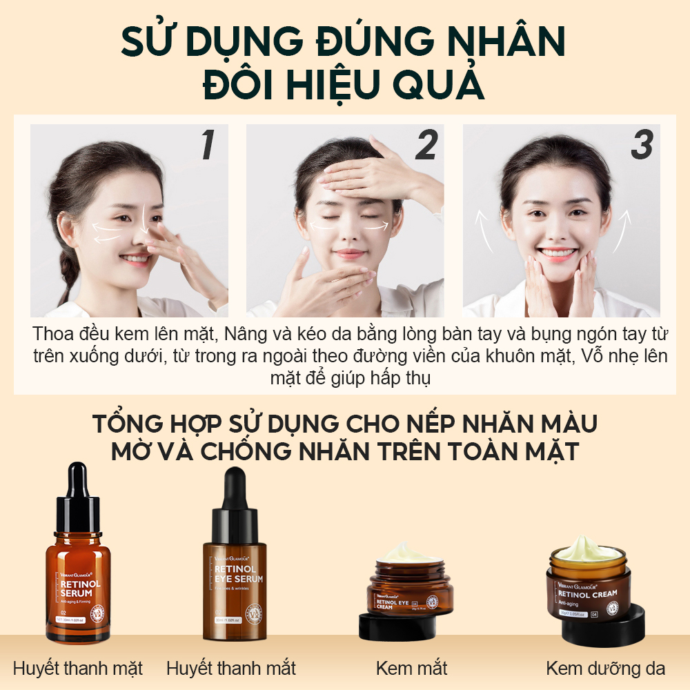 Mô tả Kem Dưỡng Mắt VIBRANT GLAMOUR Retinol Gấp Đôi, Giảm Nếp Nhăn & Mờ Vết Chân Chim & Giảm Quầng Thâm & Nuôi Dưỡng Và Phục Hồi Sâu Vùng Da Quanh Mắt 20g - 9