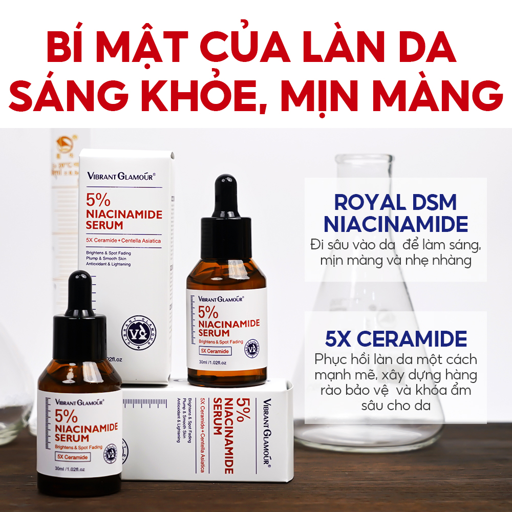 Mô tả Serum 5% Niacinamide VIBRANT GLAMOUR 5X Ceramide Làm trắng và Giảm vết thâm tàn nhang & Giảm mụn trứng cá và mẩn đỏ 30ml - 6
