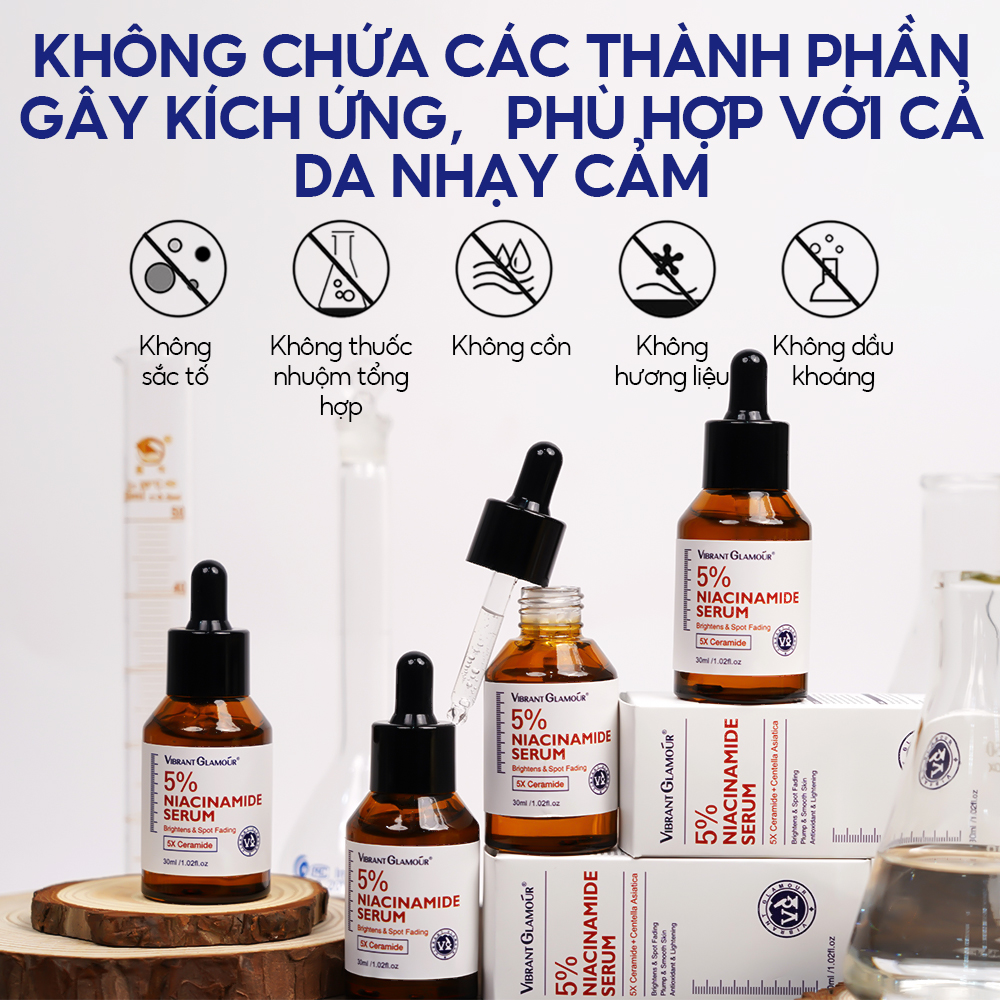 Mô tả Serum 5% Niacinamide VIBRANT GLAMOUR 5X Ceramide Làm trắng và Giảm vết thâm tàn nhang & Giảm mụn trứng cá và mẩn đỏ 30ml - 7
