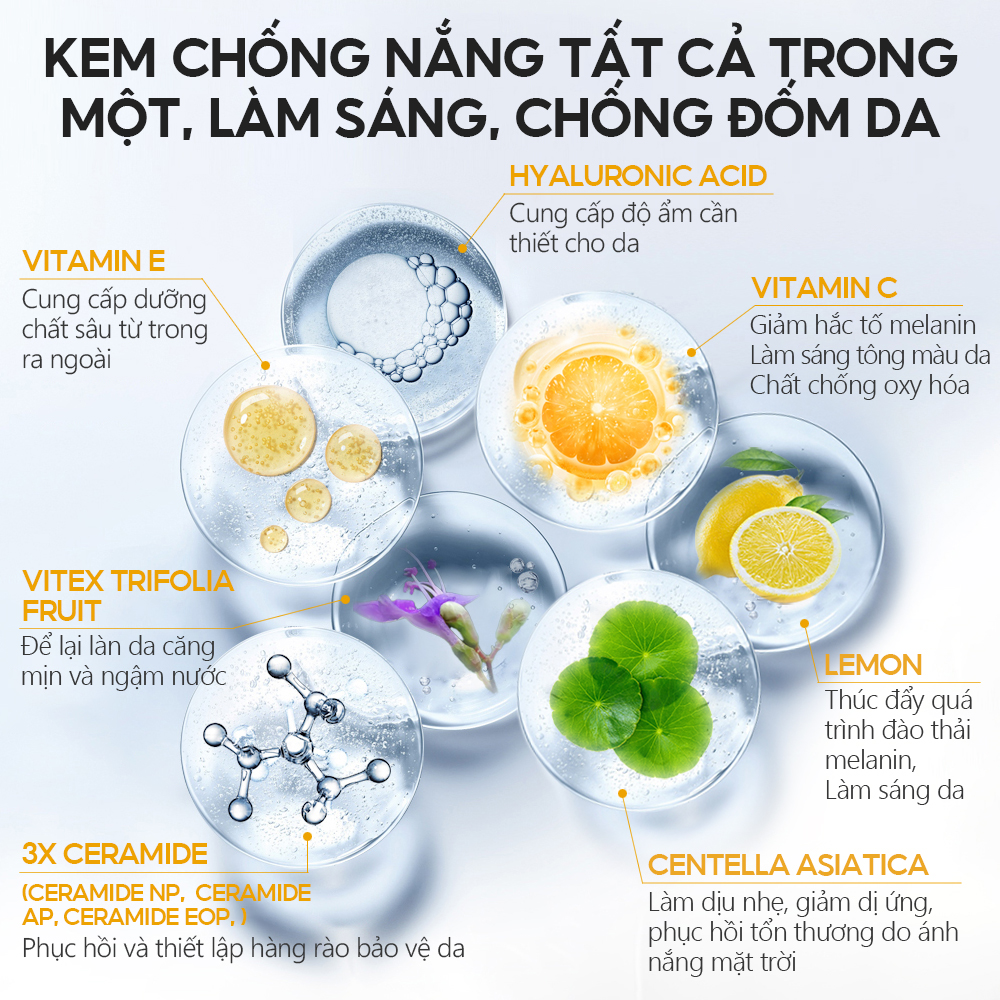Mô tả Kem chống nắng Vitamin C VIBRANT GLAMOUR SPF 50 + PA + + + UVA / UVB 3X Ceramide làm trắng da 30g - 5