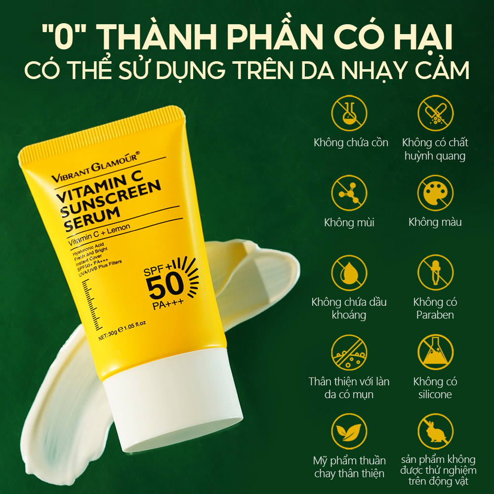 Mô tả Kem chống nắng Vitamin C VIBRANT GLAMOUR SPF 50 + PA + + + UVA / UVB 3X Ceramide làm trắng da 30g - 7