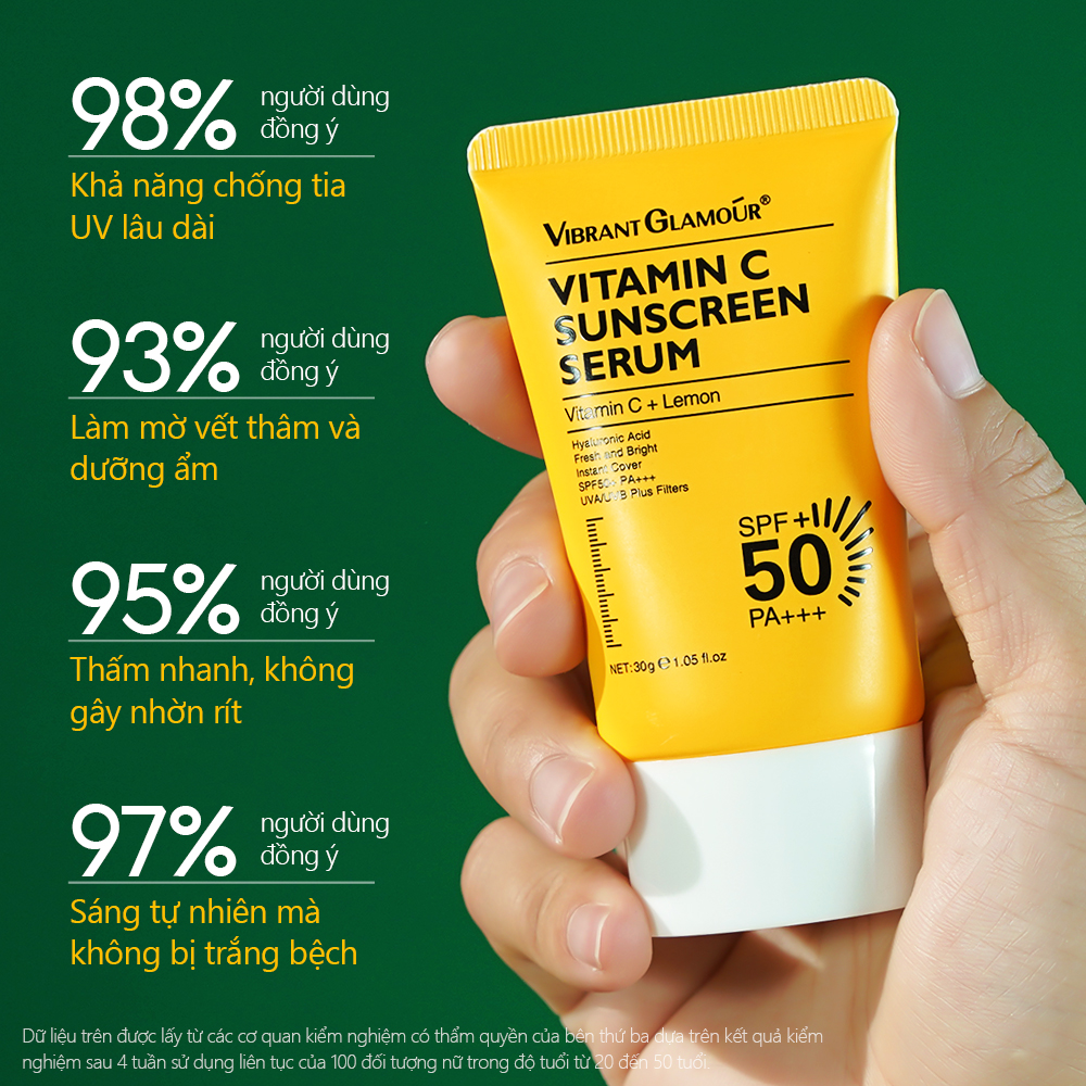 Mô tả Kem chống nắng Vitamin C VIBRANT GLAMOUR SPF 50 + PA + + + UVA / UVB 3X Ceramide làm trắng da 30g - 9