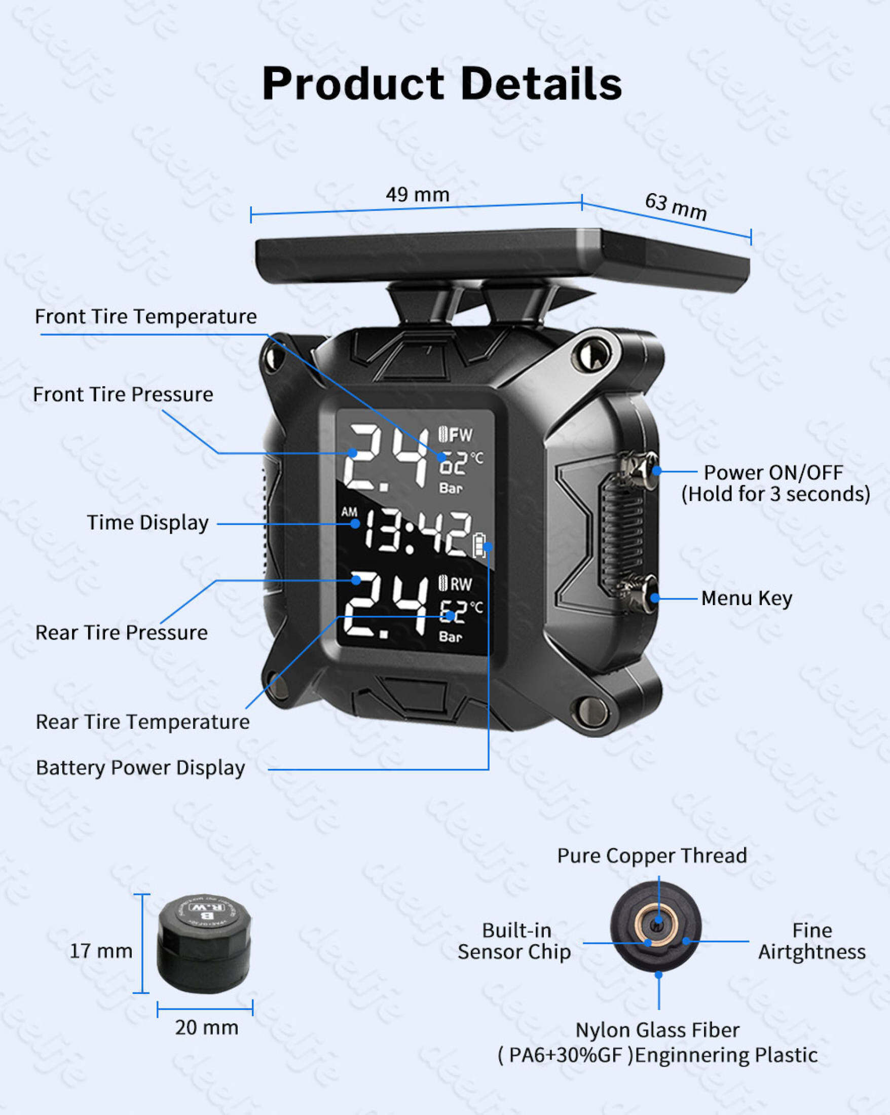 Mô tả Ekleva Xe Máy TPMS Moto Hệ Thống Giám Sát Áp Suất Lốp Cho Xe Máy Xe Máy Xe Đạp Xe Tay Ga TMPS Cảm Biến Lốp - 12