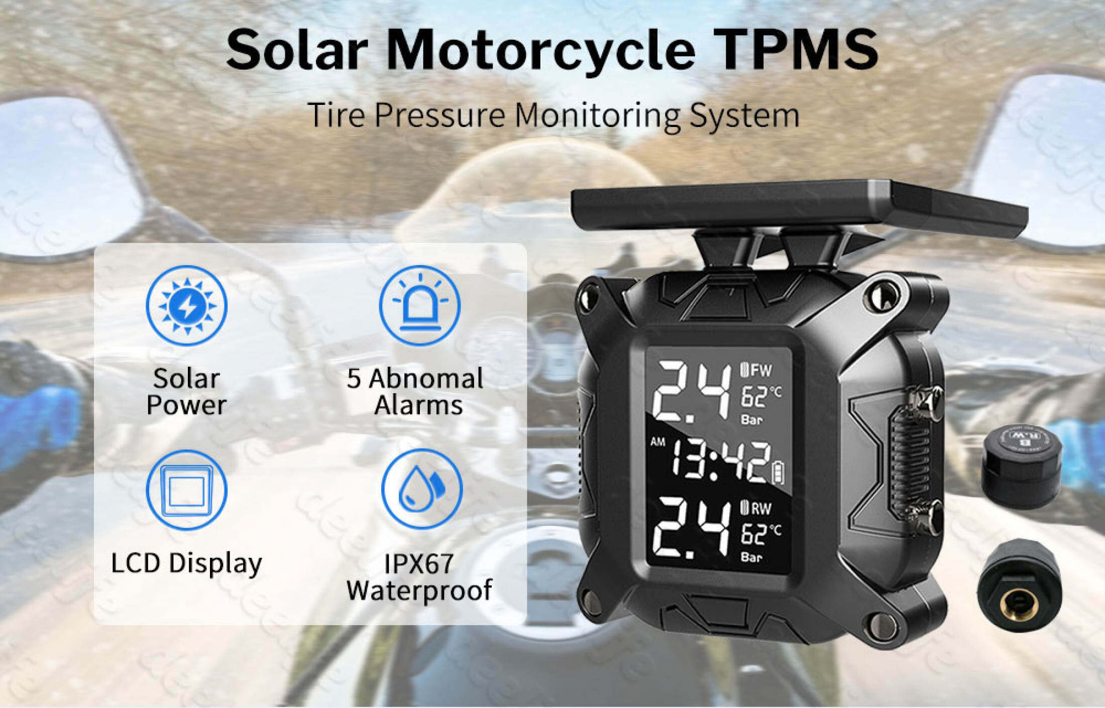 Mô tả Ekleva Xe Máy TPMS Moto Hệ Thống Giám Sát Áp Suất Lốp Cho Xe Máy Xe Máy Xe Đạp Xe Tay Ga TMPS Cảm Biến Lốp - 1