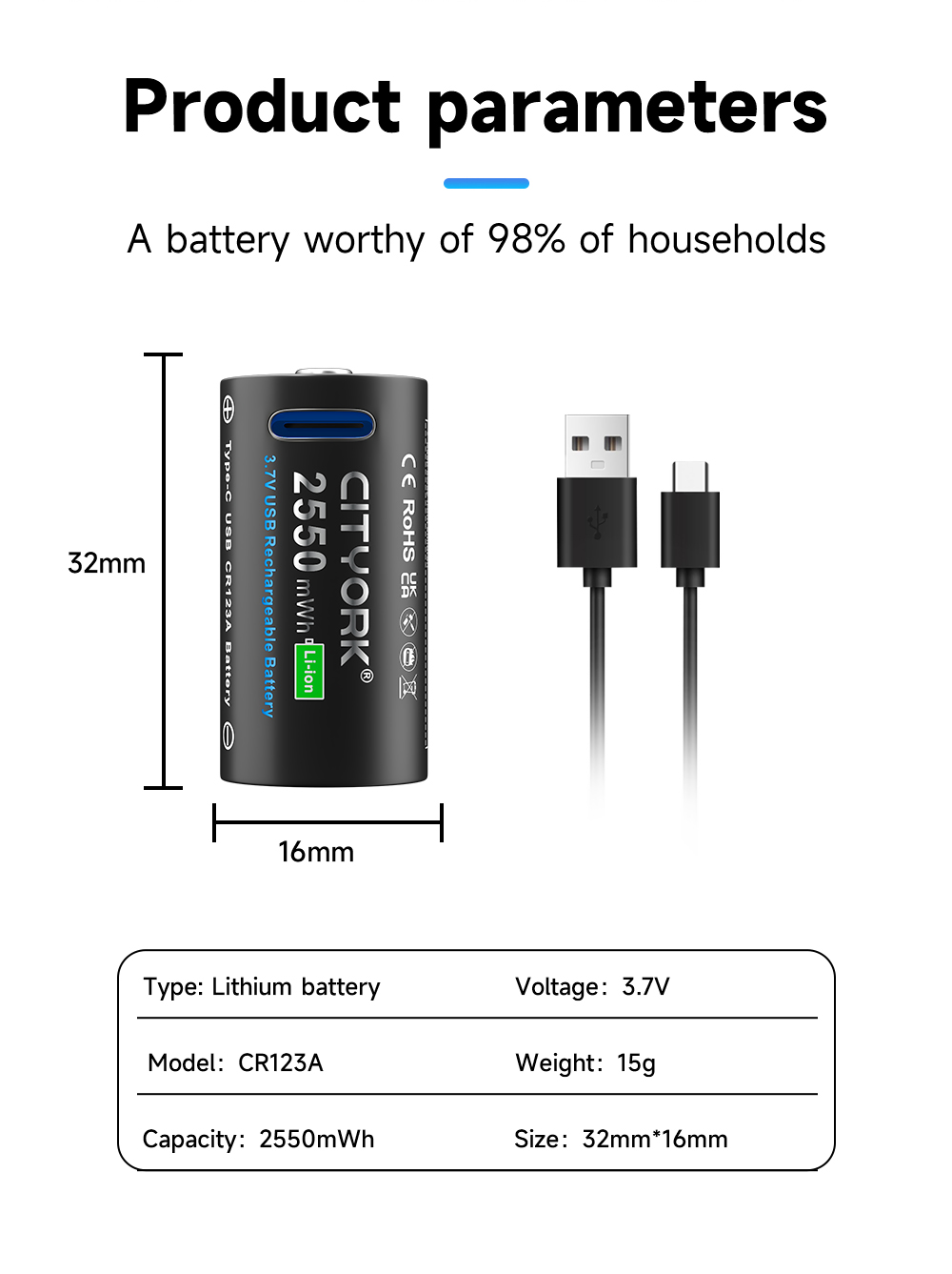 (2 Viên)Pin sạc CITYORK 16340 CR123A 2250mWh 3.7V | Shopee Việt Nam