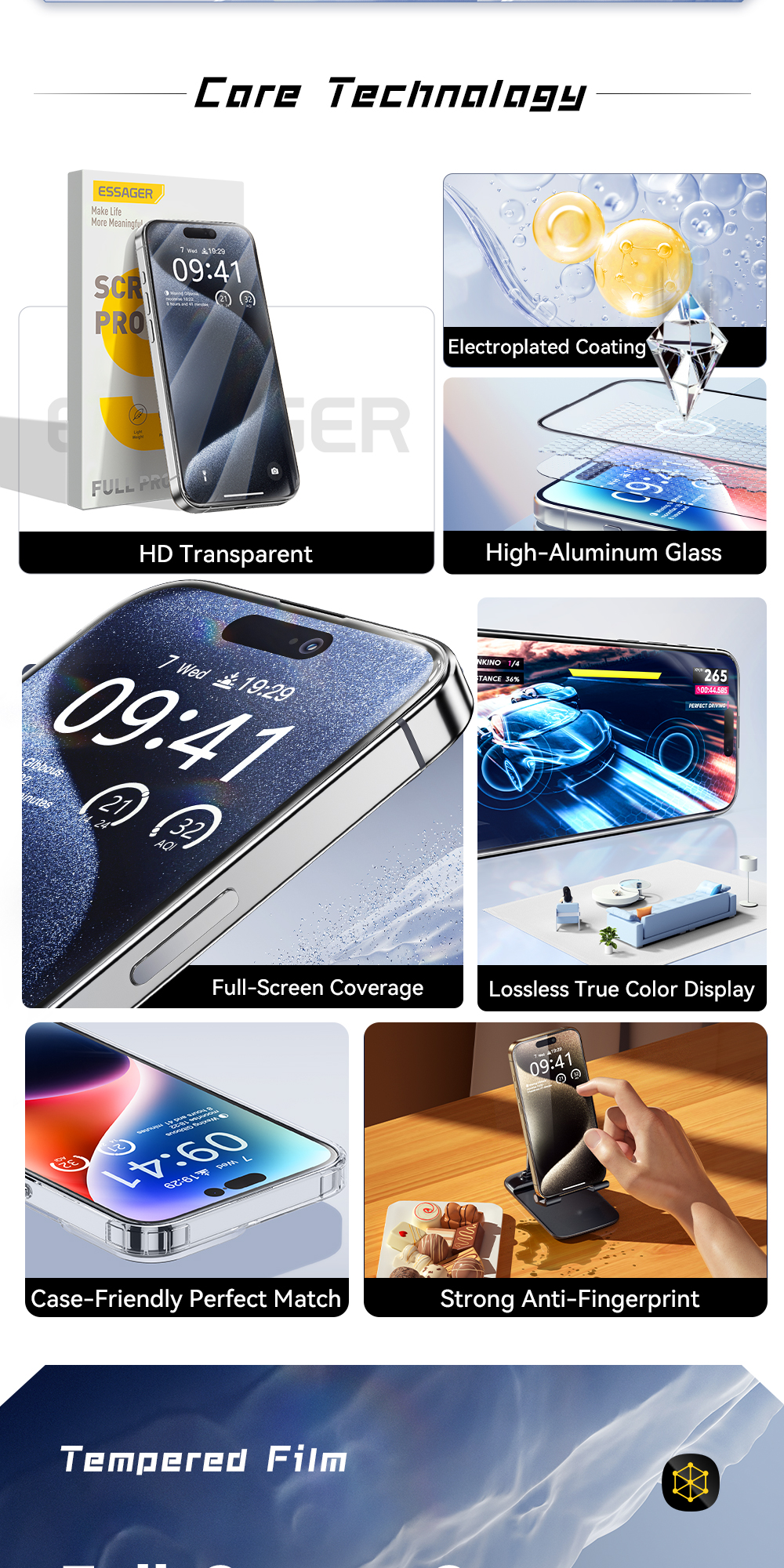 Essager HD cho iphone 13 14 15 Phim cường lực toàn màn hình 2 CÁI