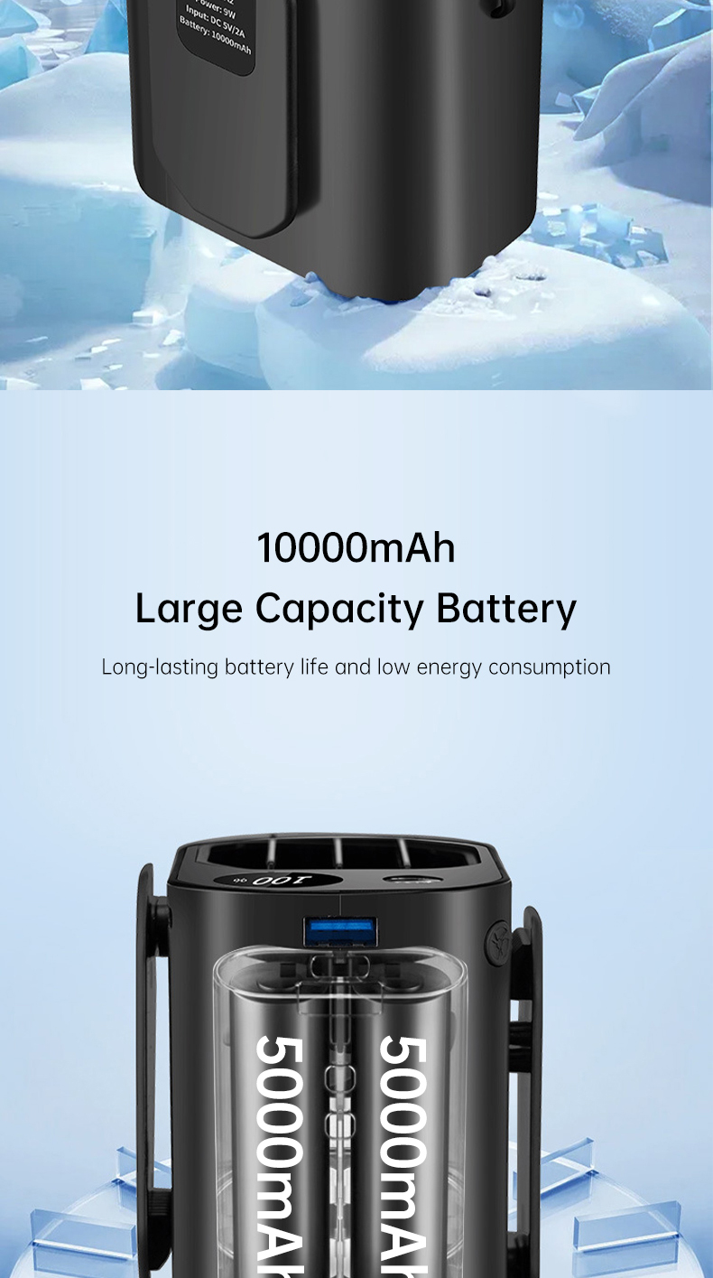 Mô tả Quạt thắt lưng di động Thunlit 10000mAh Quạt USB rảnh tay cầm tay Mini có thể đeo được Kẹp trên quạt Gió mạnh Sạc dự phòng - 3