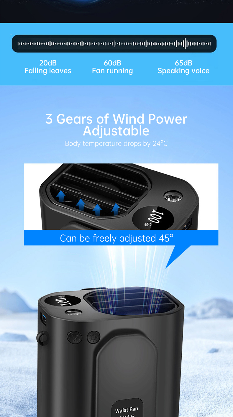 Mô tả Quạt thắt lưng di động Thunlit 10000mAh Quạt USB rảnh tay cầm tay Mini có thể đeo được Kẹp trên quạt Gió mạnh Sạc dự phòng - 5