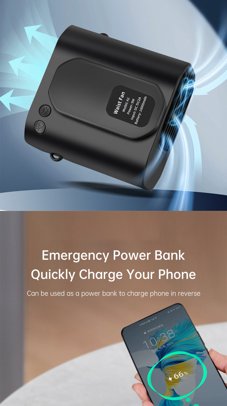 Mô tả Quạt thắt lưng di động Thunlit 10000mAh Quạt USB rảnh tay cầm tay Mini có thể đeo được Kẹp trên quạt Gió mạnh Sạc dự phòng - 7