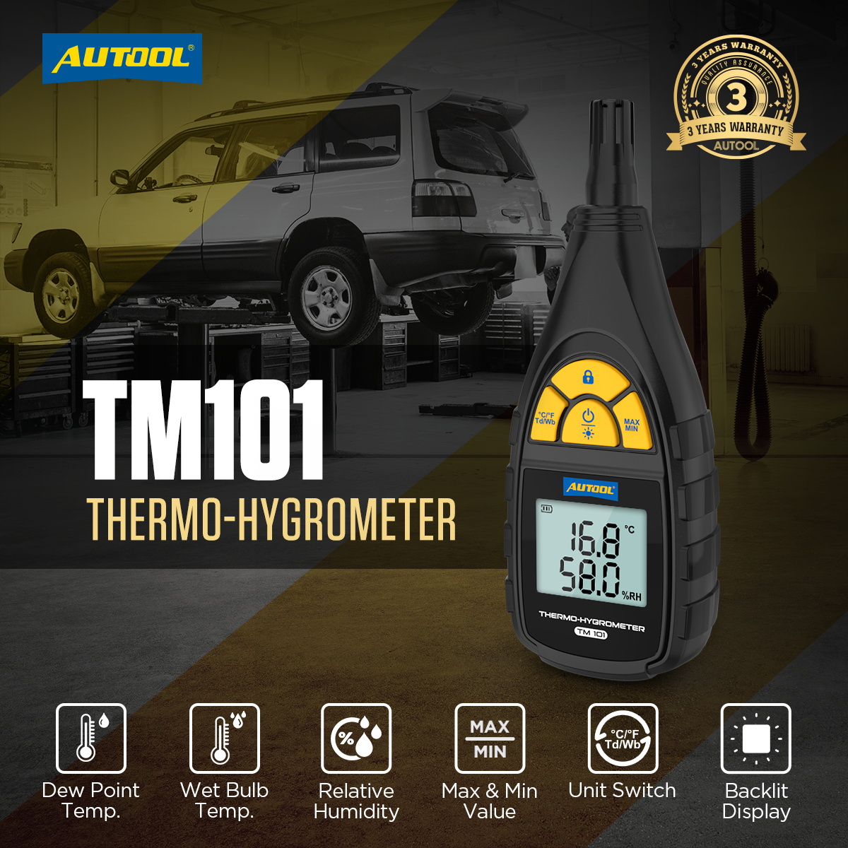 Mô tả Máy đo nhiệt độ AUTOOL TM101 Máy đo độ ẩm nhiệt độ kỹ thuật số Nhiệt kế ngoài trời trong nhà Máy đo độ ẩm với giá trị tối thiểu tối đa - 1