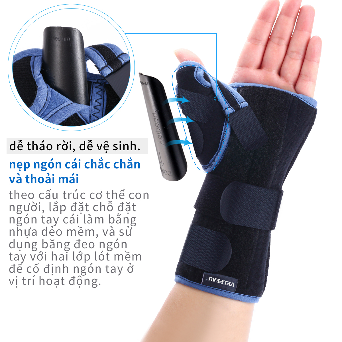 Mô tả Nẹp đeo cổ tay Velpeau với găng tay bảo vệ ngón cái cho bệnh hội chứng De Quervain, đau cổ tay, ổn định cho viêm gân, viêm khớp, trật khớp & gãy xương hỗ trợ cánh tay. - 7