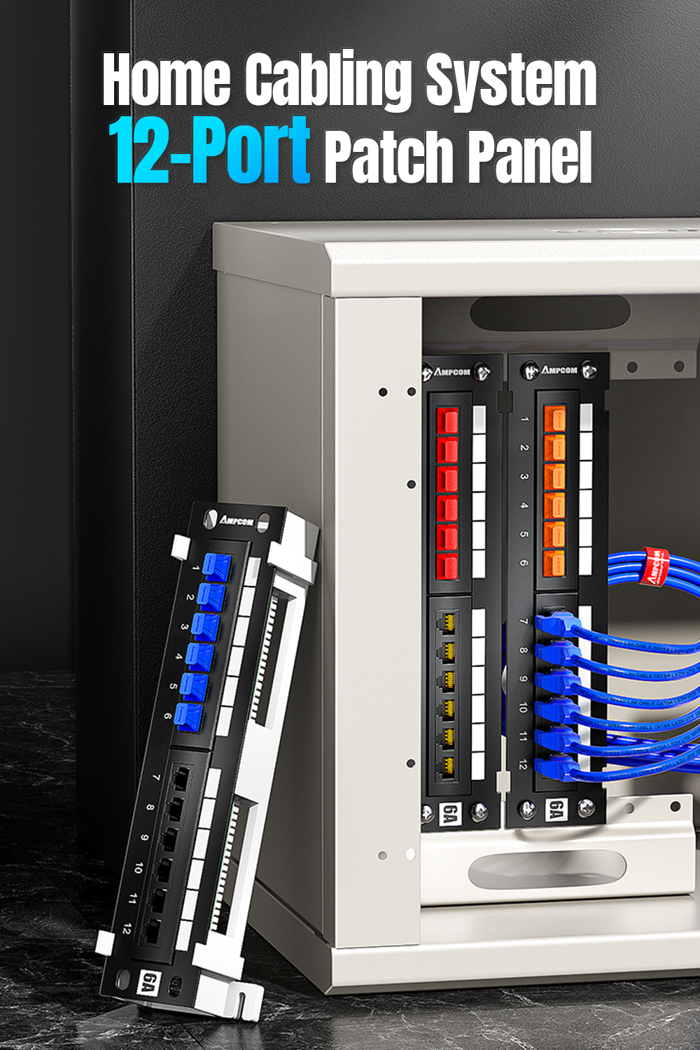 Bảng vá 12 cổng AMPCOM Cat 6A / Cat6UTP Mini Patch Panel có giá đỡ ...