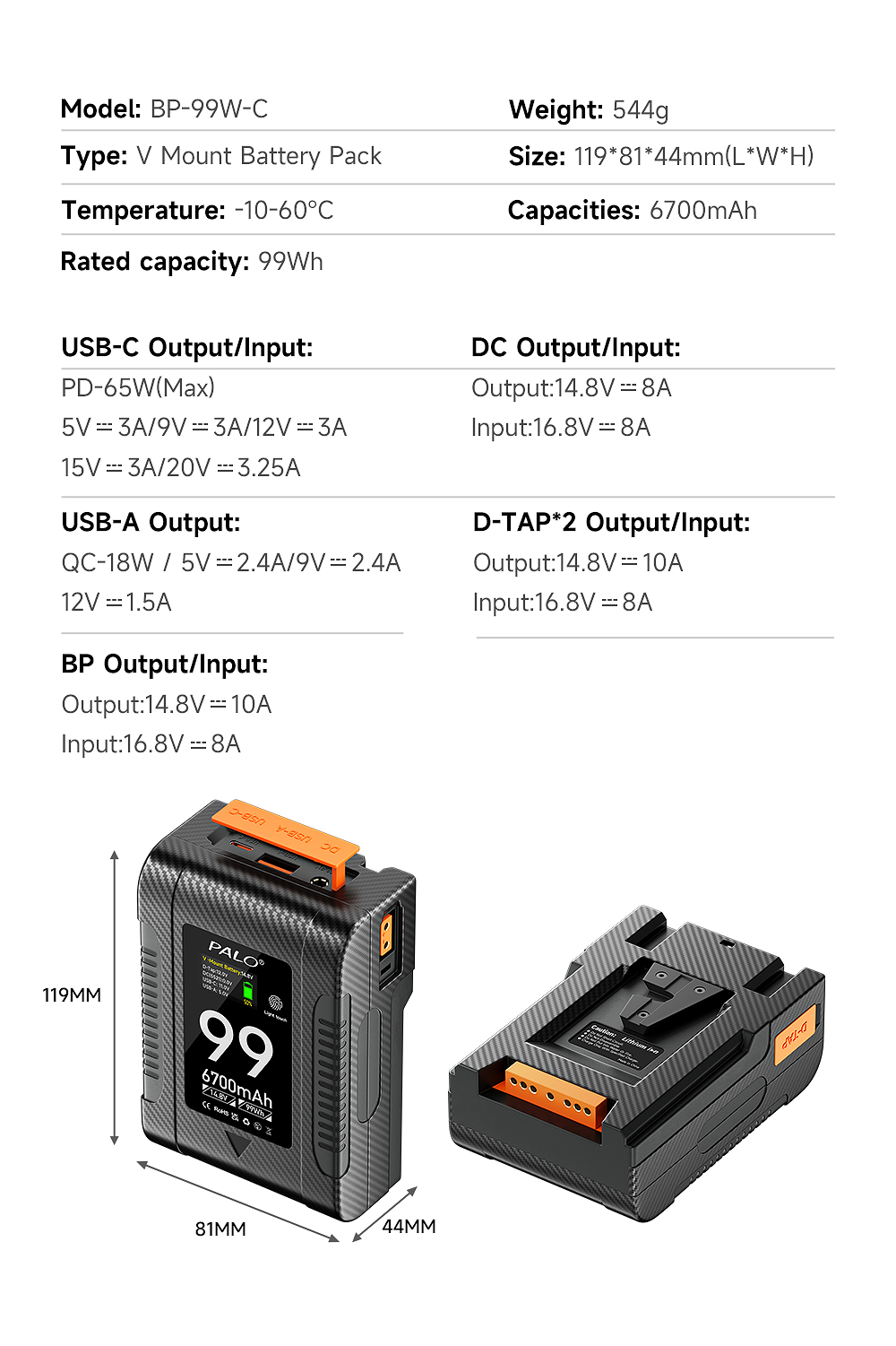 Pin V-mount CITYORK BP-99W 6700mAh Pin hình chữ V Pin gắn chữ V Pin đèn ...