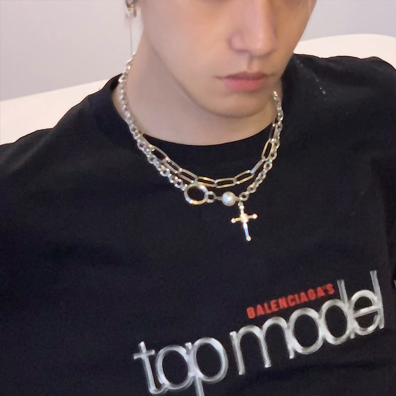 Mô tả 17KM Vòng cổ Mạ Bạc Nhiều Lớp unisex y2k Phong Cách hip hop Phụ kiện trang sức - 4