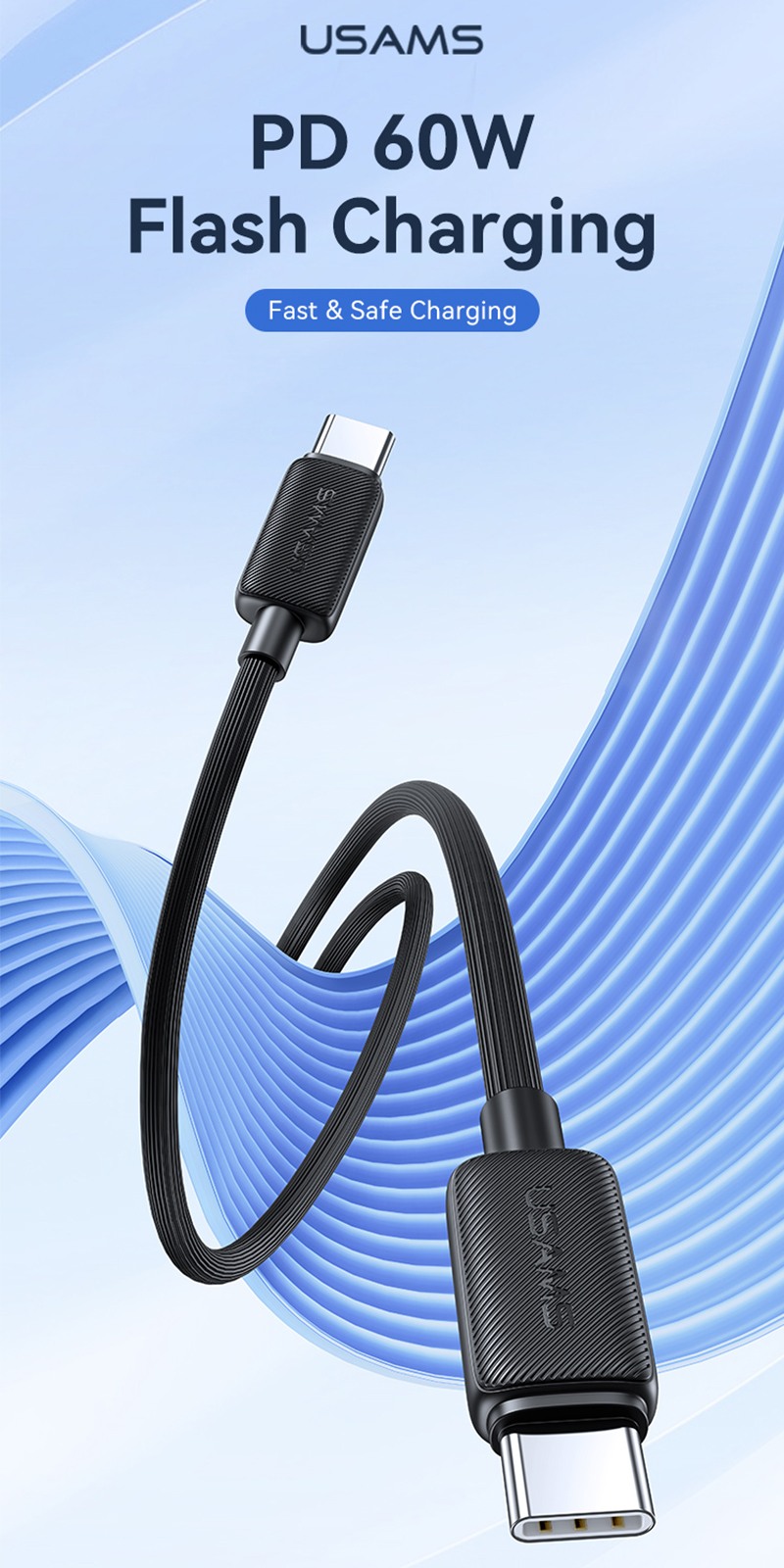 Usams USB C sang USB Type C cho Samsung iP Xiaomi PD 60W Cáp cho máy tính xách tay MacBook iPad Pro Type-C sang Type-C Sạc nhanh – ảnh mô tả chi tiết 1