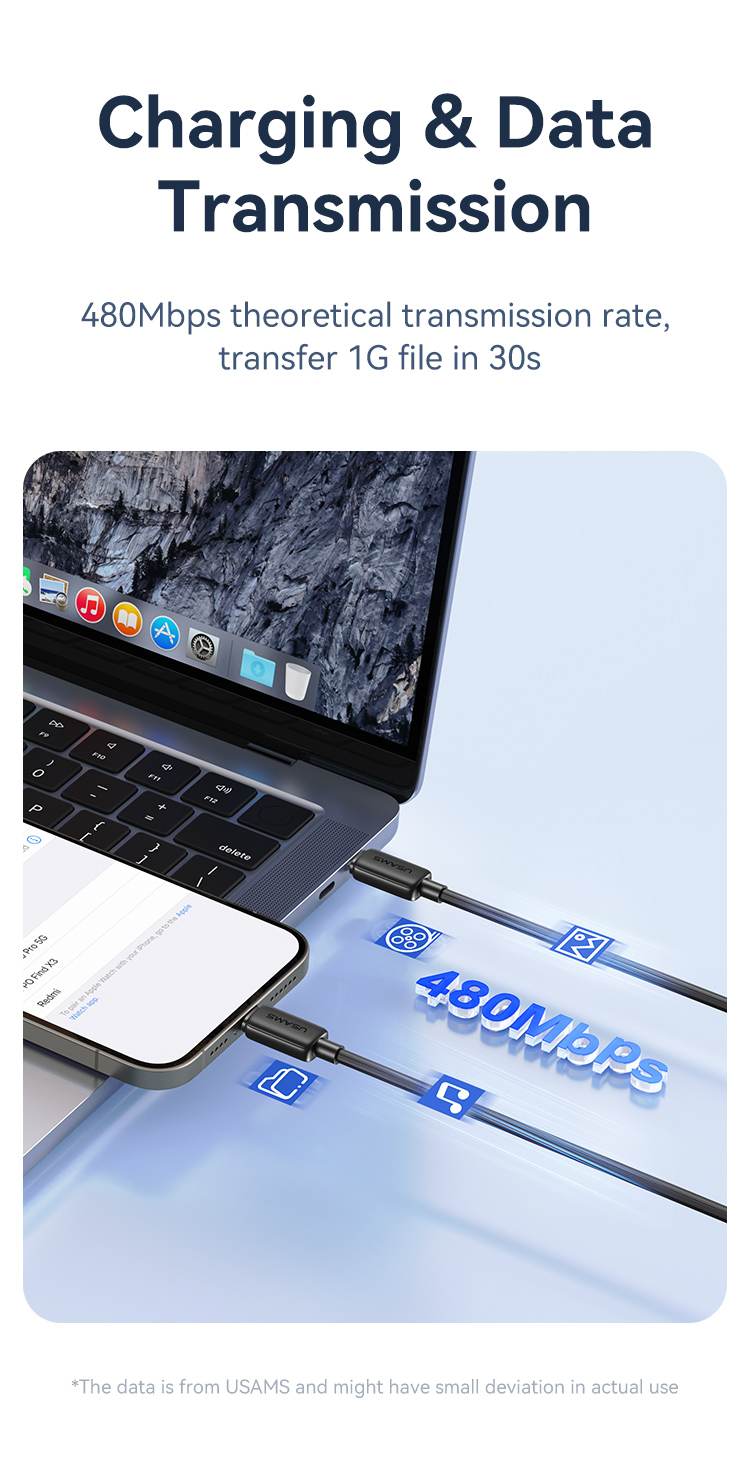 Usams USB C sang USB Type C cho Samsung iP Xiaomi PD 60W Cáp cho máy tính xách tay MacBook iPad Pro Type-C sang Type-C Sạc nhanh – ảnh mô tả chi tiết 9