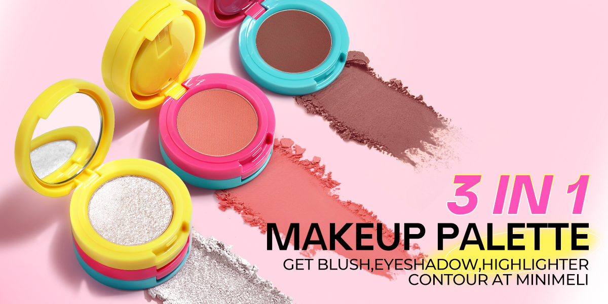 Mô tả Minimeli 3 TRONG 1 Blush Palette Lấp Lánh Highlighter Smudge Tự Nhiên Phấn Mắt Lâu Dài Chiếu Sáng Mặt Trang Điểm - 1