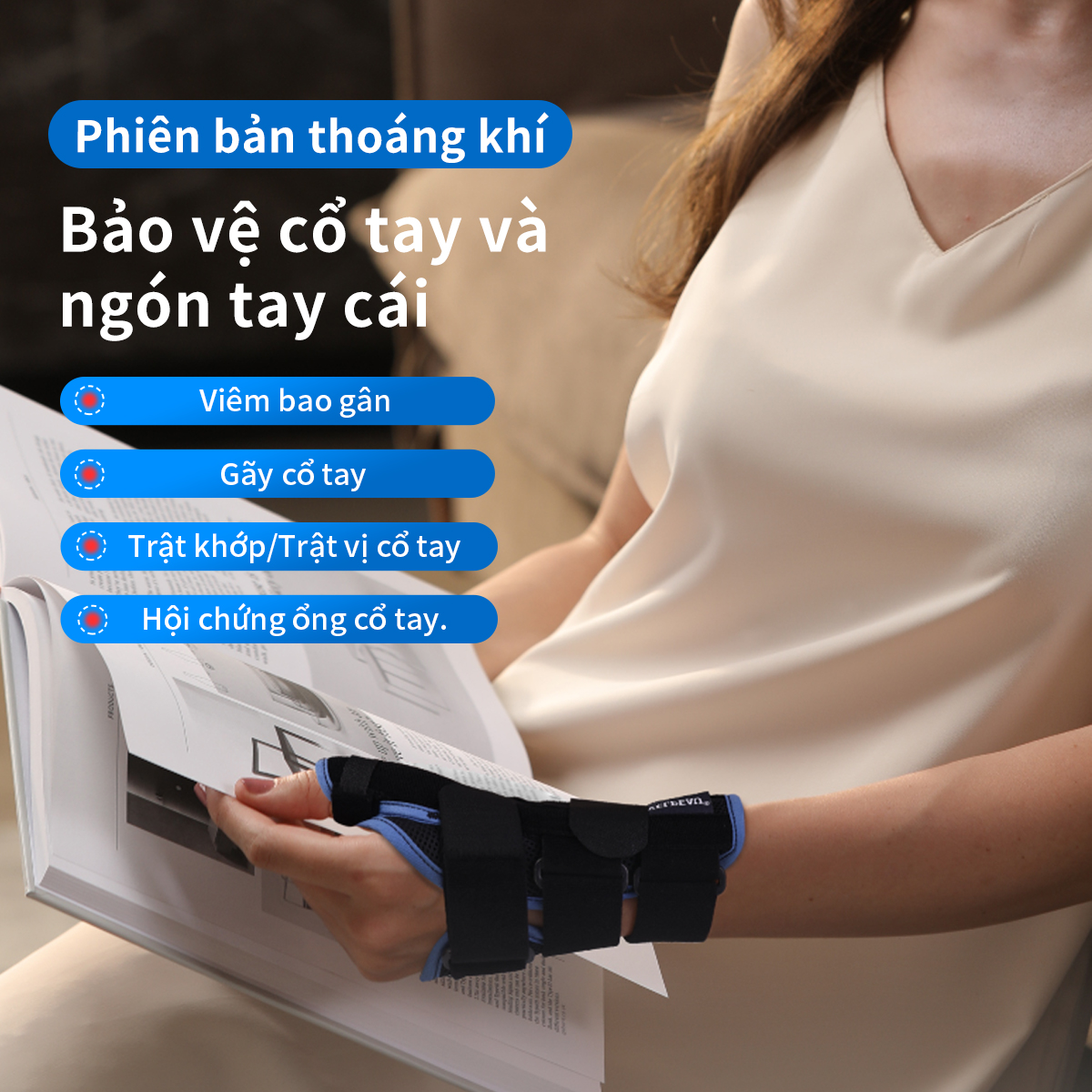 Mô tả Đai đeo bảo vệ cổ tay và bàn tay VELPEAU với nẹp Spica hỗ trợ điều trị hội chứng De Quervain, hội chứng cổ tay, viêm khớp, viêm cơ, vết thương và giảm đau chấn thương thể thao. - 1