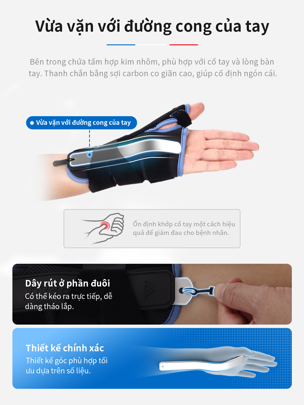 Mô tả Đai đeo bảo vệ cổ tay và bàn tay VELPEAU với nẹp Spica hỗ trợ điều trị hội chứng De Quervain, hội chứng cổ tay, viêm khớp, viêm cơ, vết thương và giảm đau chấn thương thể thao. - 5
