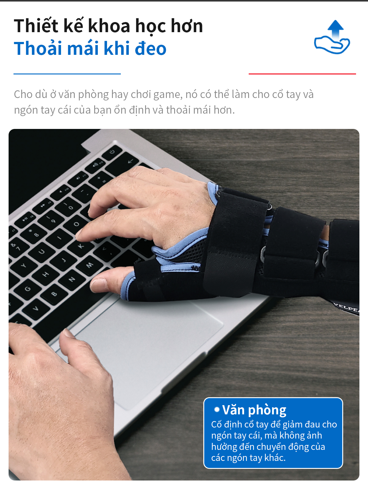 Mô tả Đai đeo bảo vệ cổ tay và bàn tay VELPEAU với nẹp Spica hỗ trợ điều trị hội chứng De Quervain, hội chứng cổ tay, viêm khớp, viêm cơ, vết thương và giảm đau chấn thương thể thao. - 10
