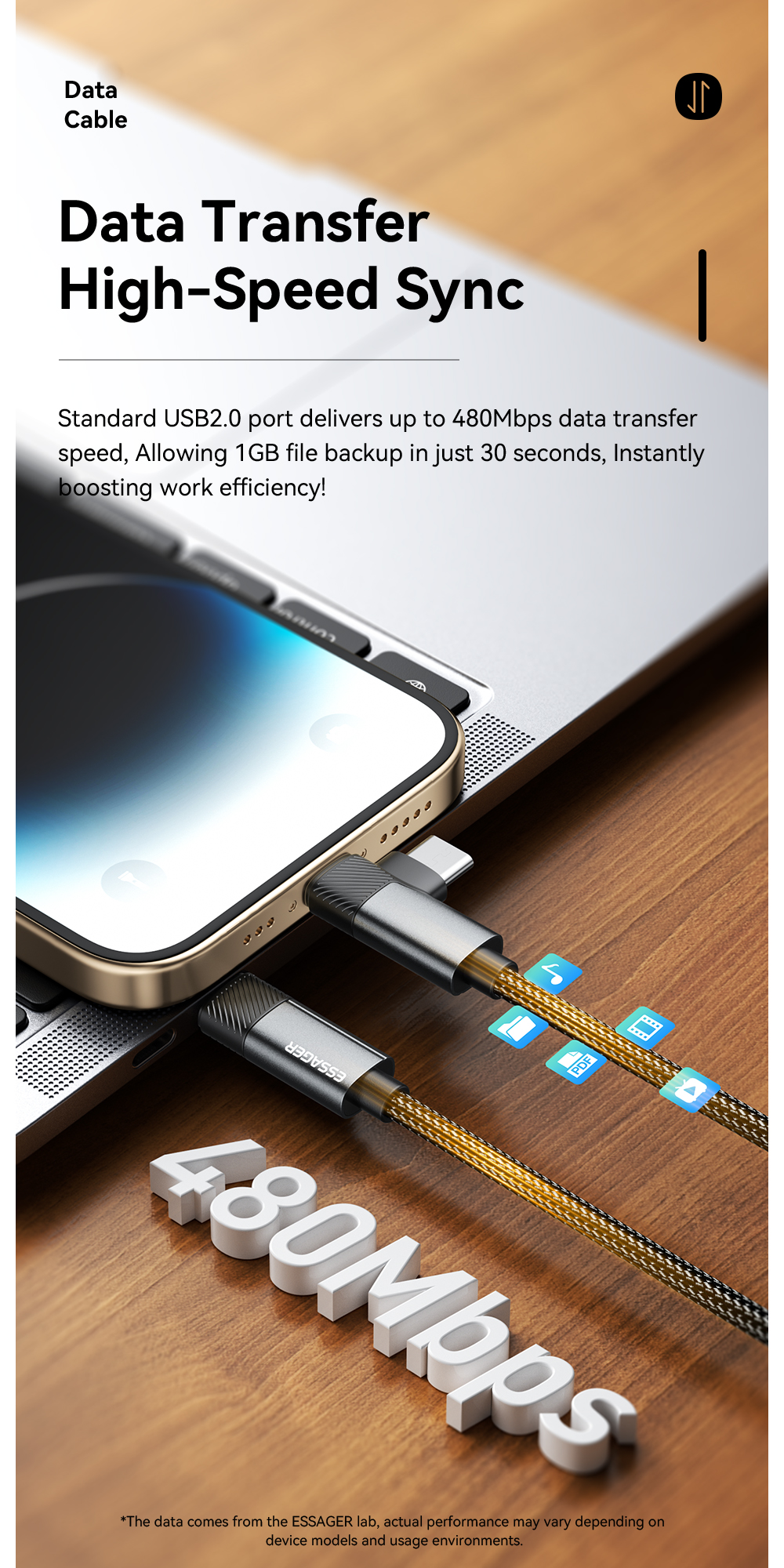 Mô tả Essager 65W Type C / USB-A sang L + C Cáp Sạc Nhanh 2 Trong 1 Cho ip 5 ~ 16 Huawei - 5