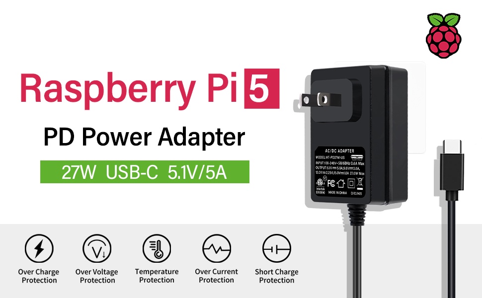 Bộ nguồn 52Pi Raspberry Pi 5, Bộ nguồn USB Type-c 5V 5A cho Raspberry ...