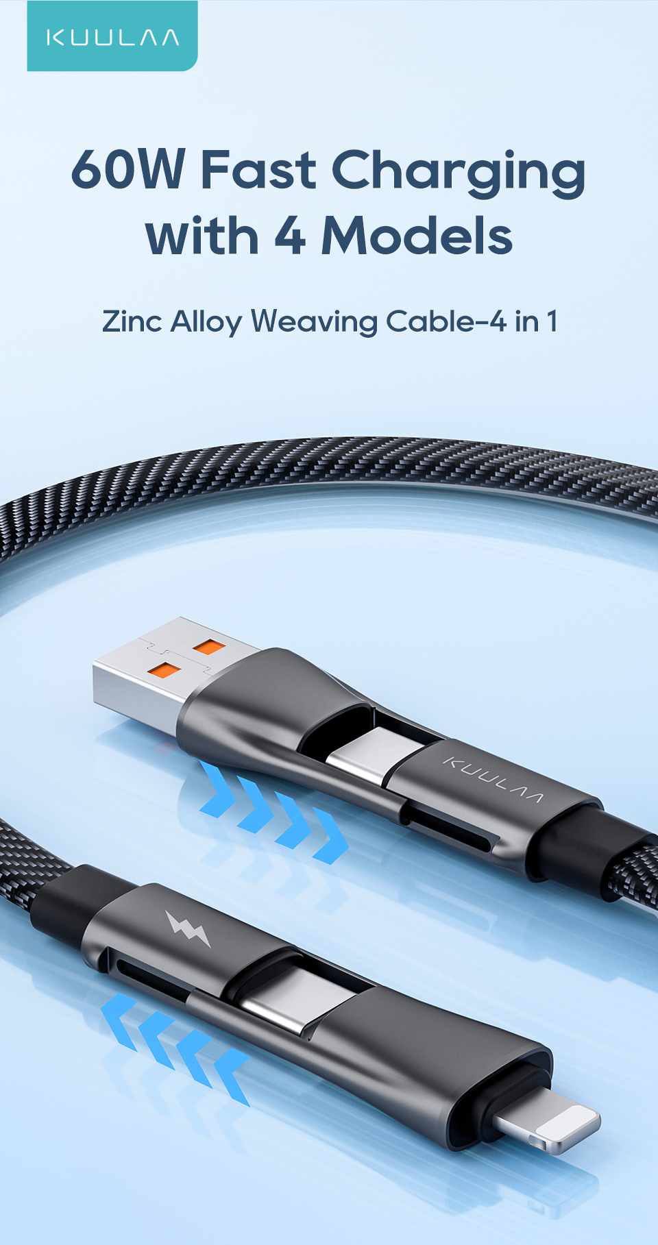 Mô tả Cáp USB C KUULAA Cáp USB-C 4 trong 1 Cáp sạc USB-C 60W có móc và vòng buộc và quản lý cáp Cáp PD loại C thích hợp để sạc nhanh iPhone Androi - 2