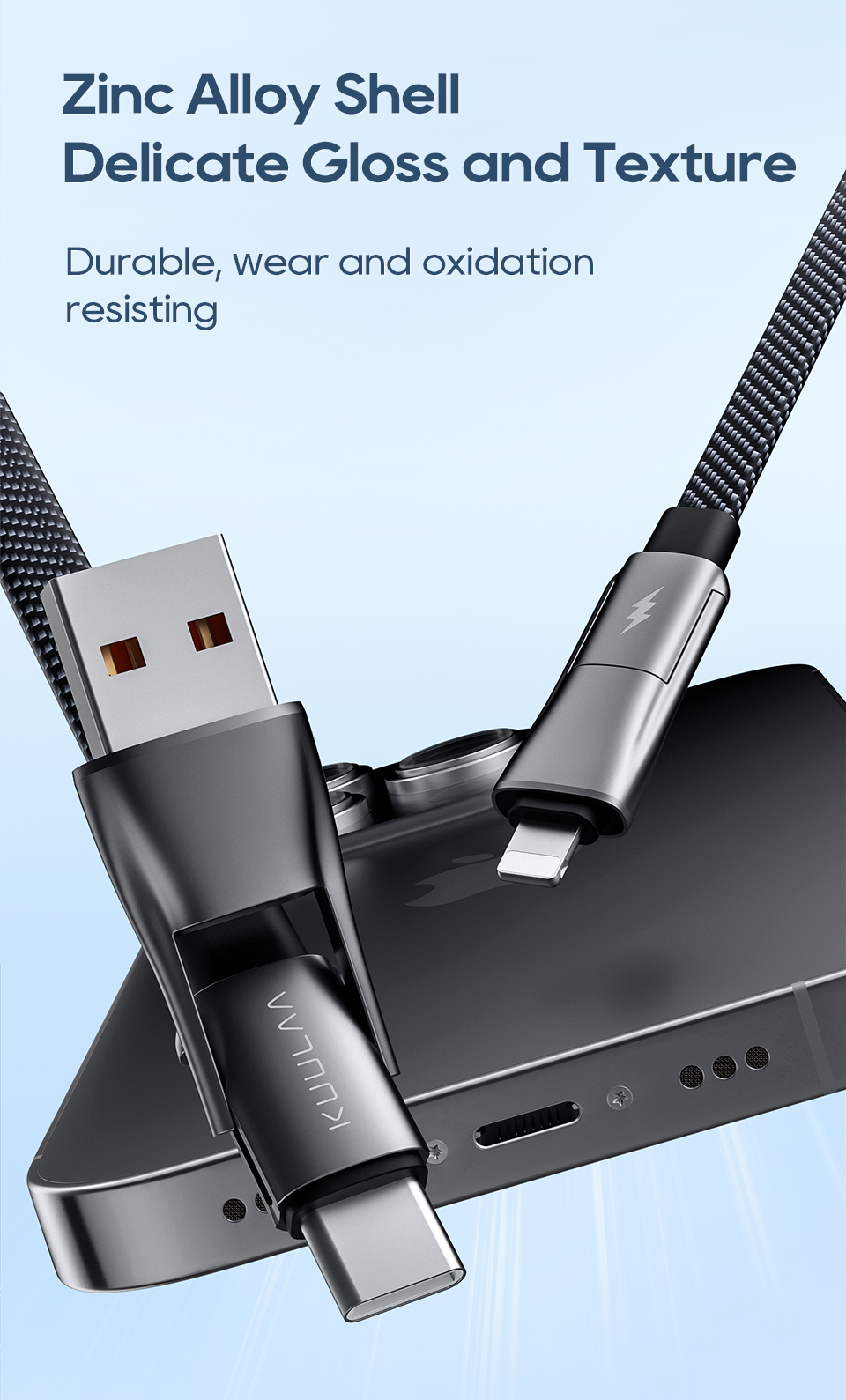 Mô tả Cáp USB C KUULAA Cáp USB-C 4 trong 1 Cáp sạc USB-C 60W có móc và vòng buộc và quản lý cáp Cáp PD loại C thích hợp để sạc nhanh iPhone Androi - 4