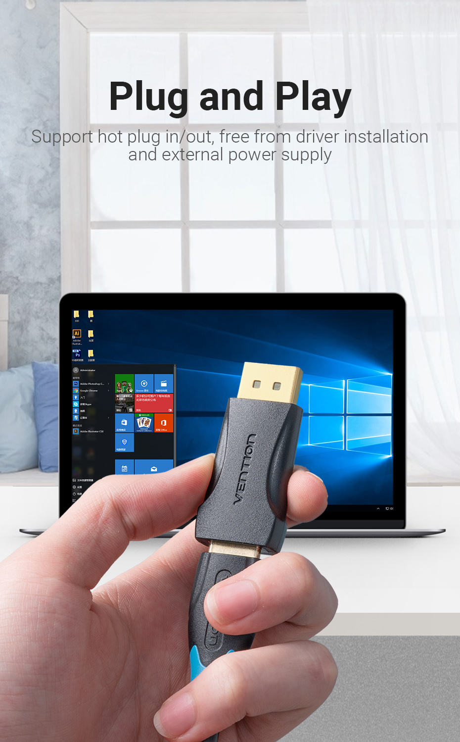 Bộ chuyển đổi Vention DP sang HDMI 1080P - Cách sử dụng