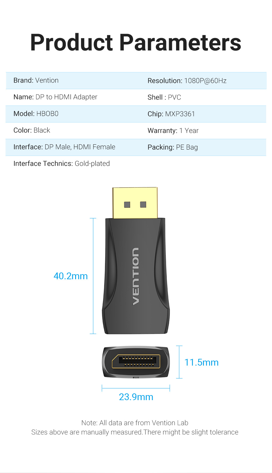Bộ chuyển đổi Vention DP sang HDMI 1080P - Tính năng
