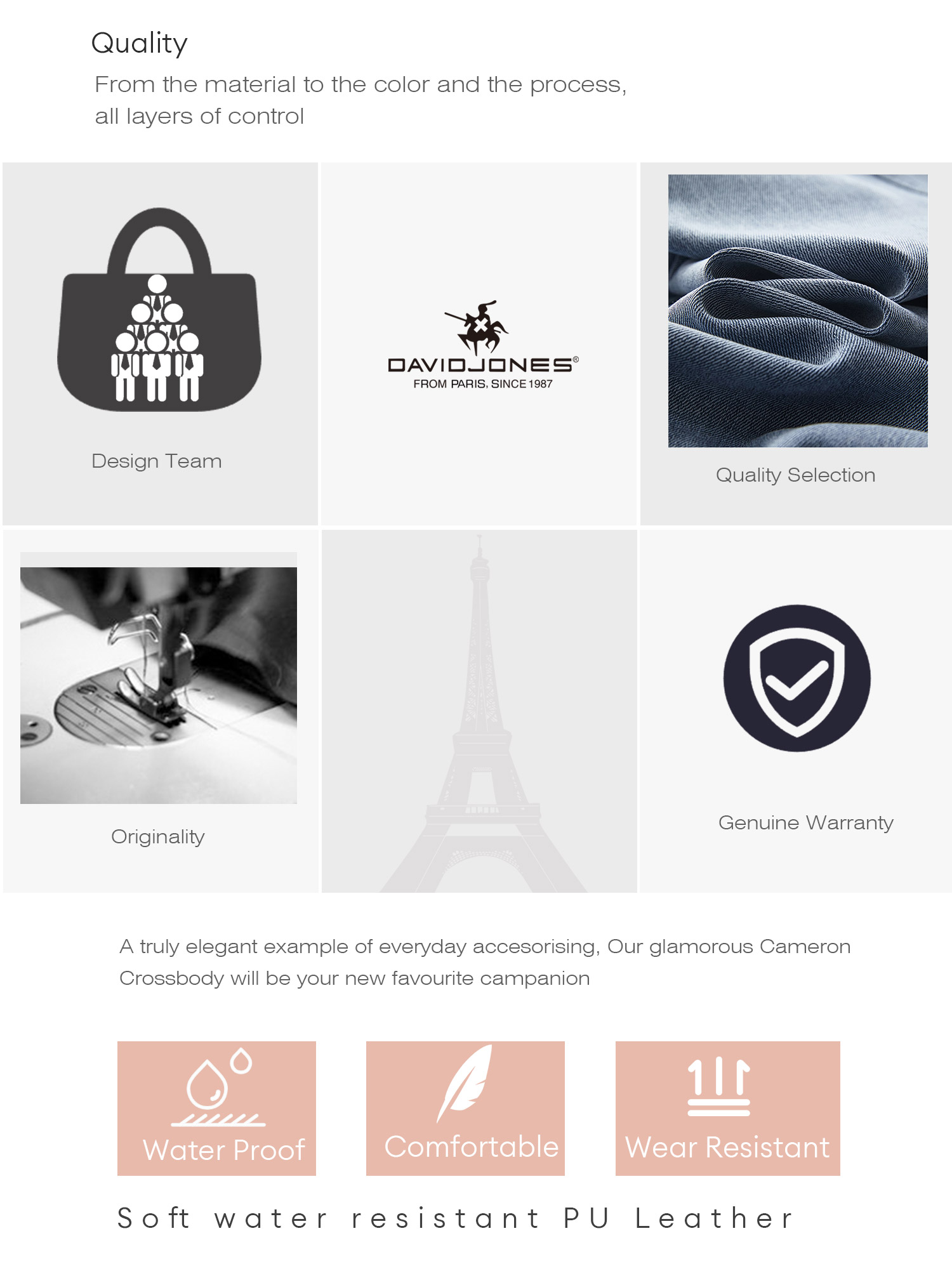 Mô tả David Jones Paris 2024 Xuân Hè Bộ Sưu Tập Mới Thiết Kế Nữ Cossbody Túi Túi Da Bò Túi Vải - 5