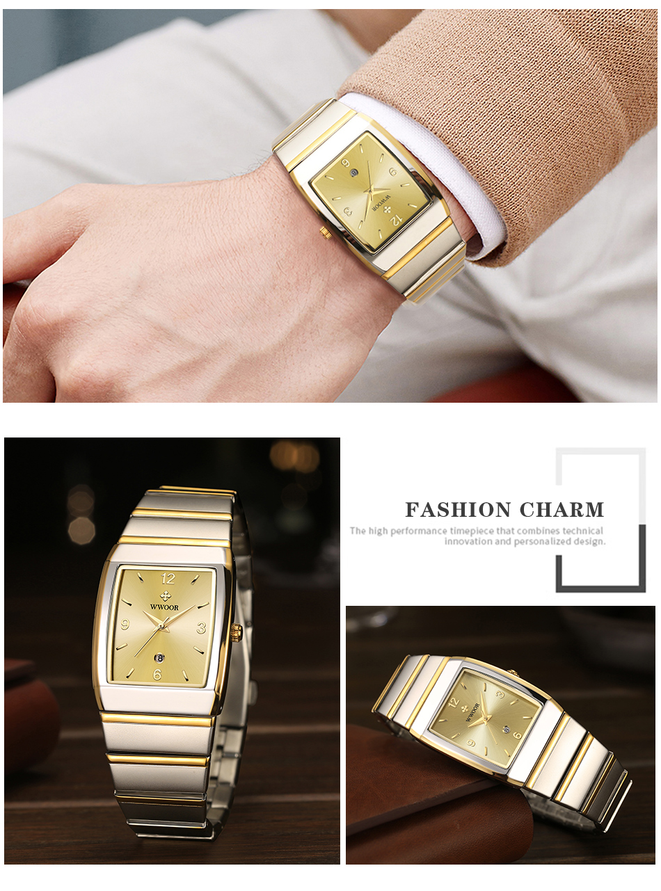Mô tả Wwoor Mới Thương Hiệu Hàng Đầu Đồng Hồ Nam Sang Trọng Vuông Thạch Anh Đồng Hồ Đeo Tay Chống Thấm Nước Thời Trang Đồng Hồ Thép Không Gỉ Cho Nam-8888 - 12