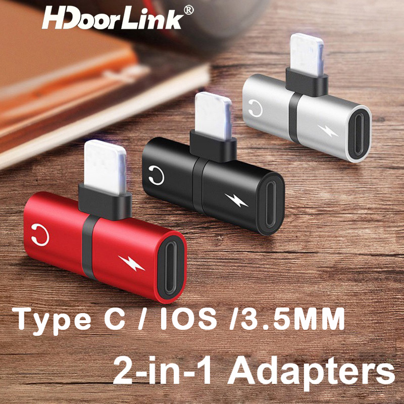 Mô tả Hdoorlink 2 In 1 Type C/IOS To 3.5mm Adapter Đầu Chuyển Đổi Âm Thanh Dây Cáp Chia Cổng Sạc - 1