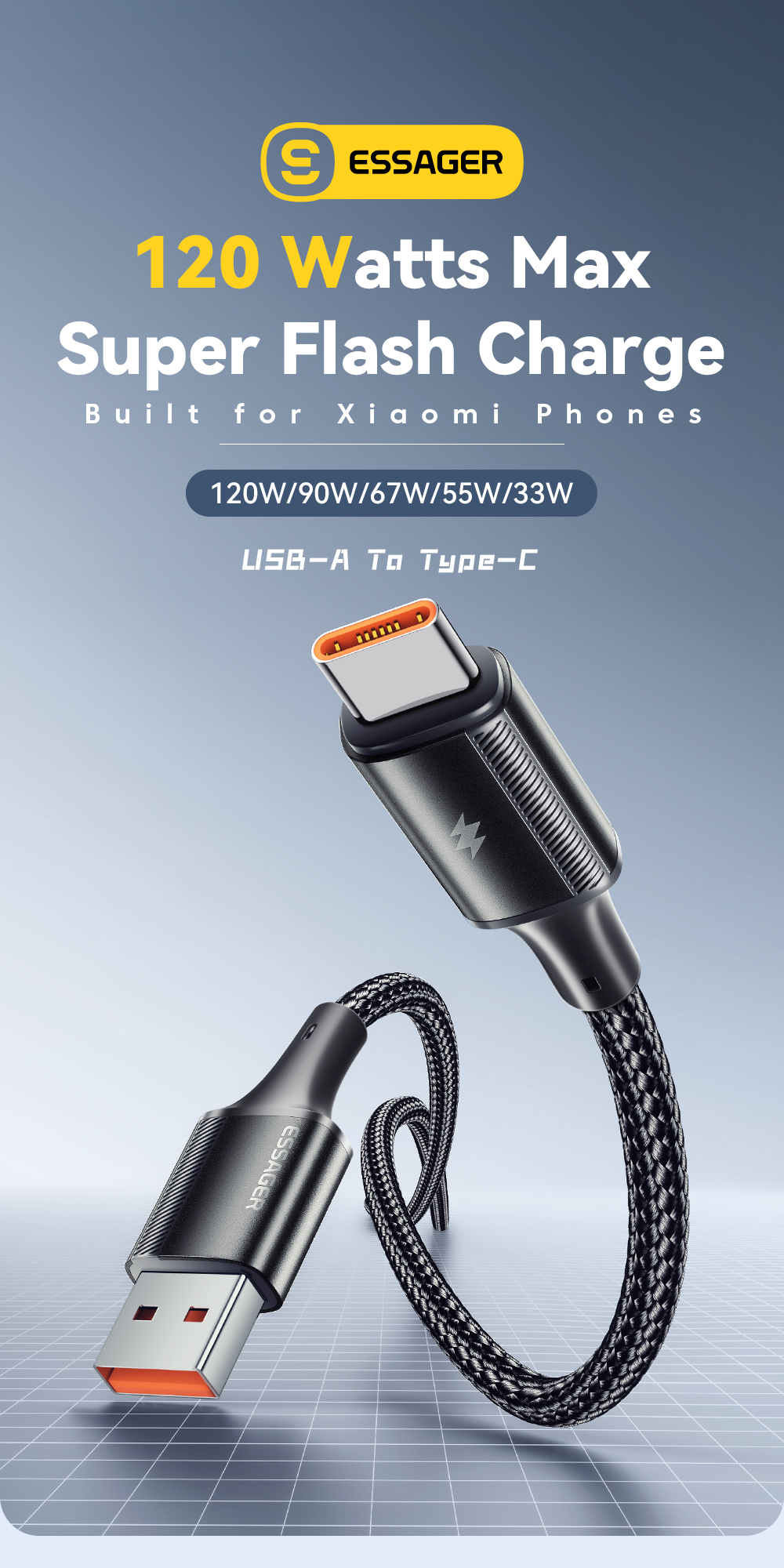 Mô tả Cáp Usb Essager 120W Type C cho dây sạc nhanh xiaomi 6A - 1