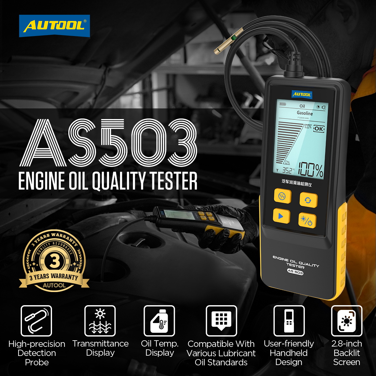 Mô tả AUTOOL AS503 Dầu bôi trơn ô tô Máy Diesel Động cơ xe Dầu bôi trơn Công cụ phân tích chất lượng Tự động sửa chữa và bảo trì - 1