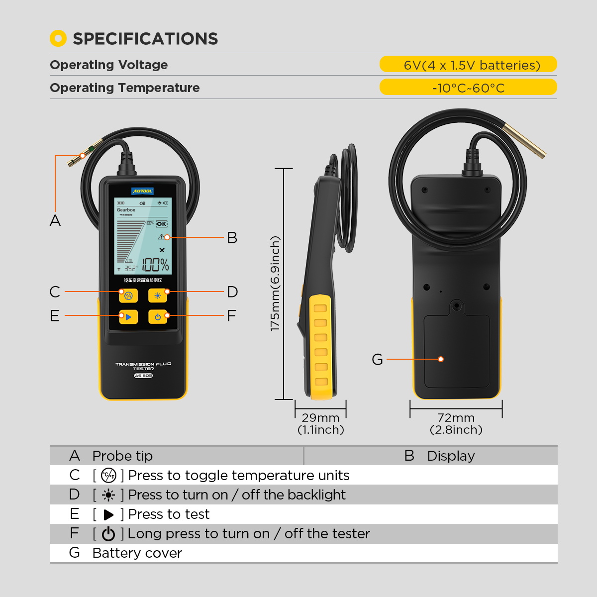 Mô tả AUTOOL AS505 ATF Trao Đổi Truyền Dầu Bút Thử Màn Hình Hiển Thị Kỹ Thuật Số Cho Xăng & Diesel Động Cơ Xe Truyền Động Dụng Cụ Sửa Chữa - 9