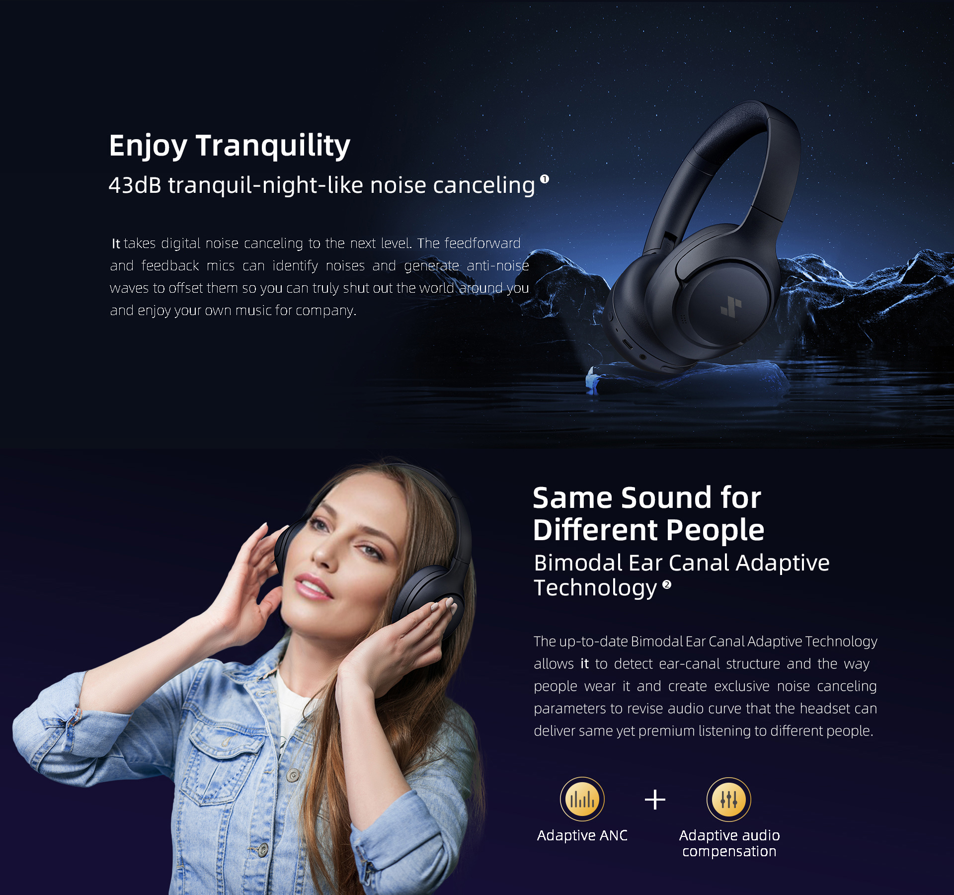 Mô tả Tai nghe không dây iSuper Sound Comfort ANC, Bluetooth 5.4, Âm thanh Hi-Res, Tai nghe khử tiếng ồn chủ động 43dB - 2
