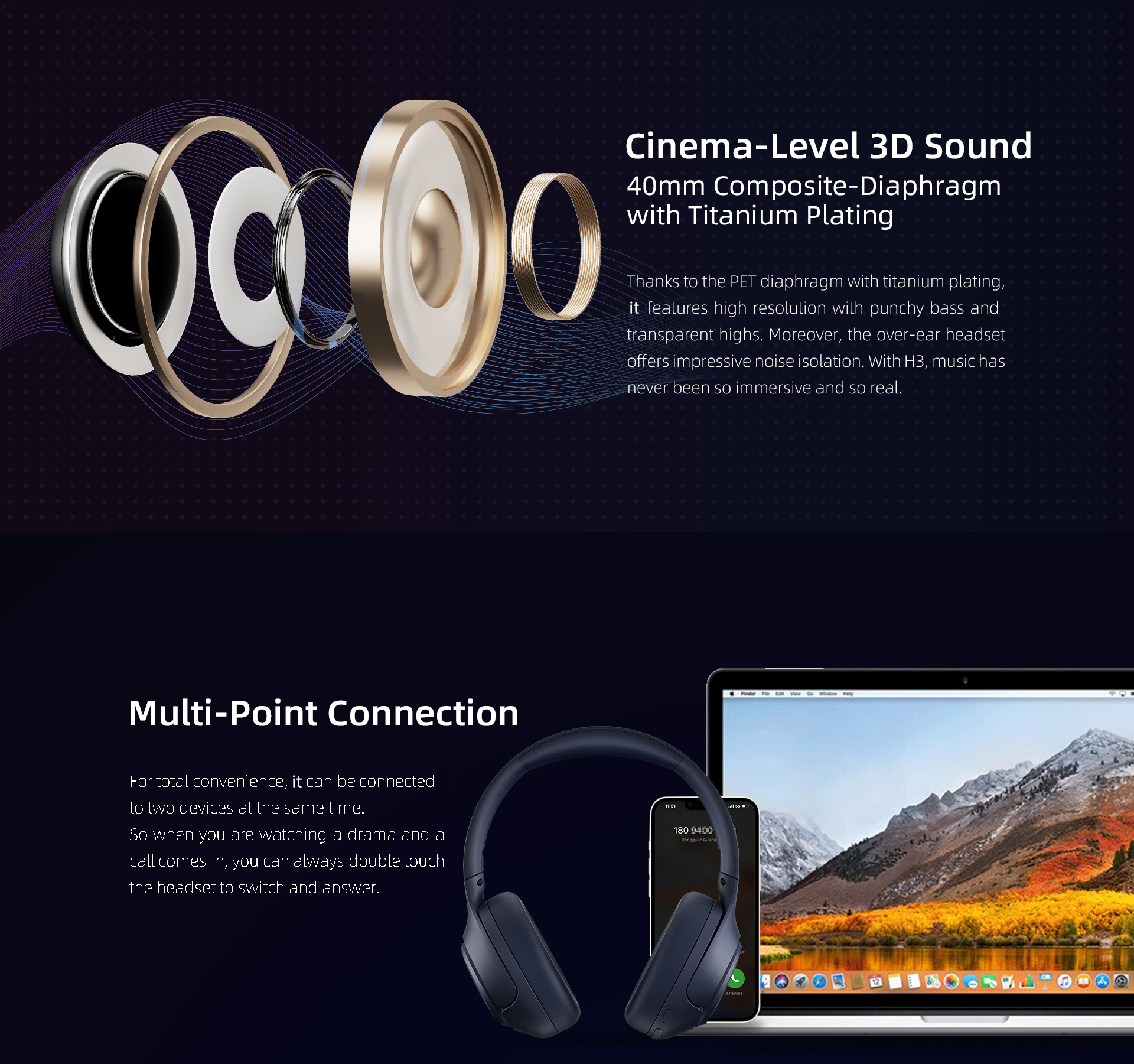 Mô tả Tai nghe không dây iSuper Sound Comfort ANC, Bluetooth 5.4, Âm thanh Hi-Res, Tai nghe khử tiếng ồn chủ động 43dB - 5