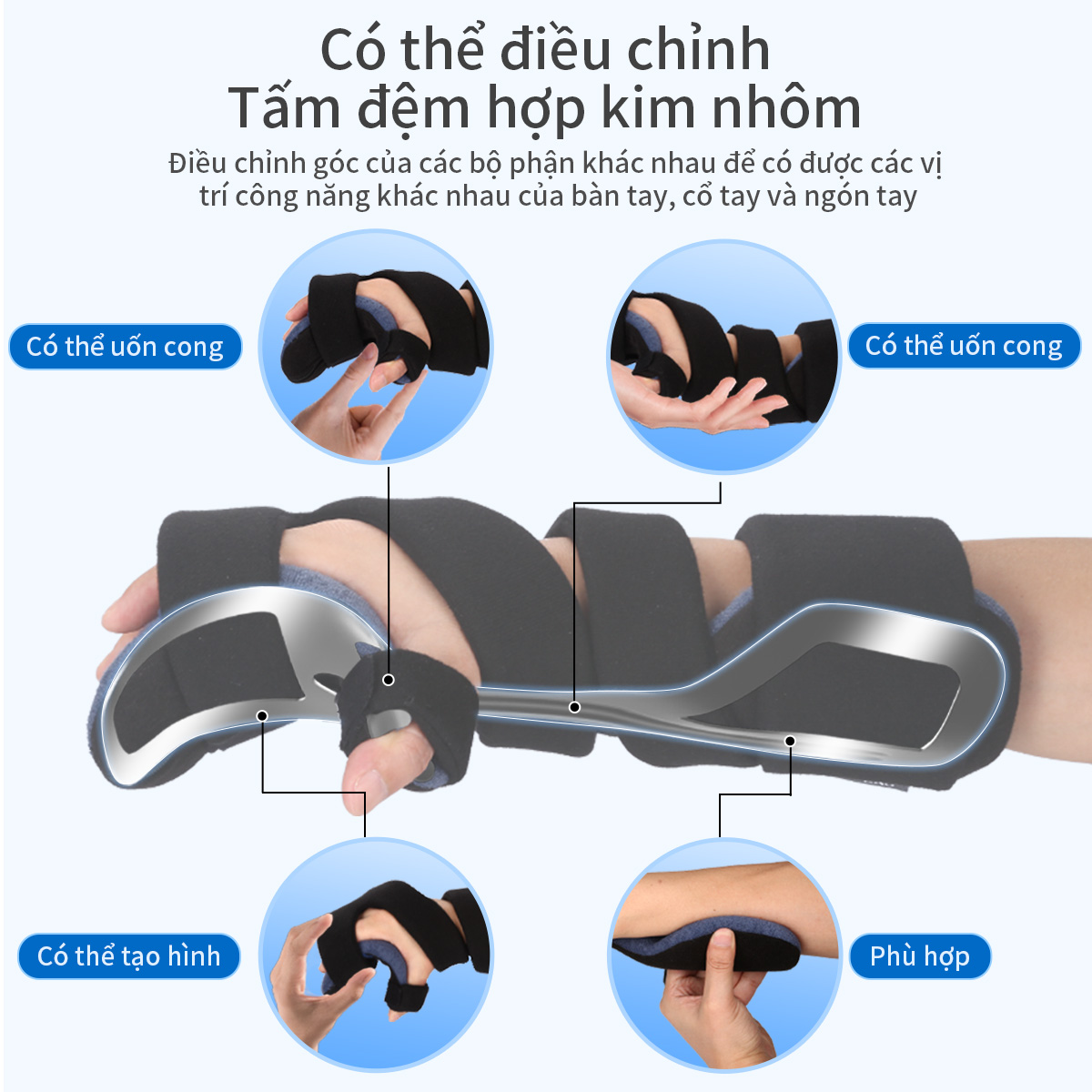 Mô tả Nẹp tay VELPEAU nghỉ ngơi đột quỵ Cố định ban đêm Nẹp cổ tay với hỗ trợ ngón tay Ổn định ngón tay cái Bọc cơ tay Phục hồi chức năng Viêm khớp Viêm gân Đau ống cổ tay - 6